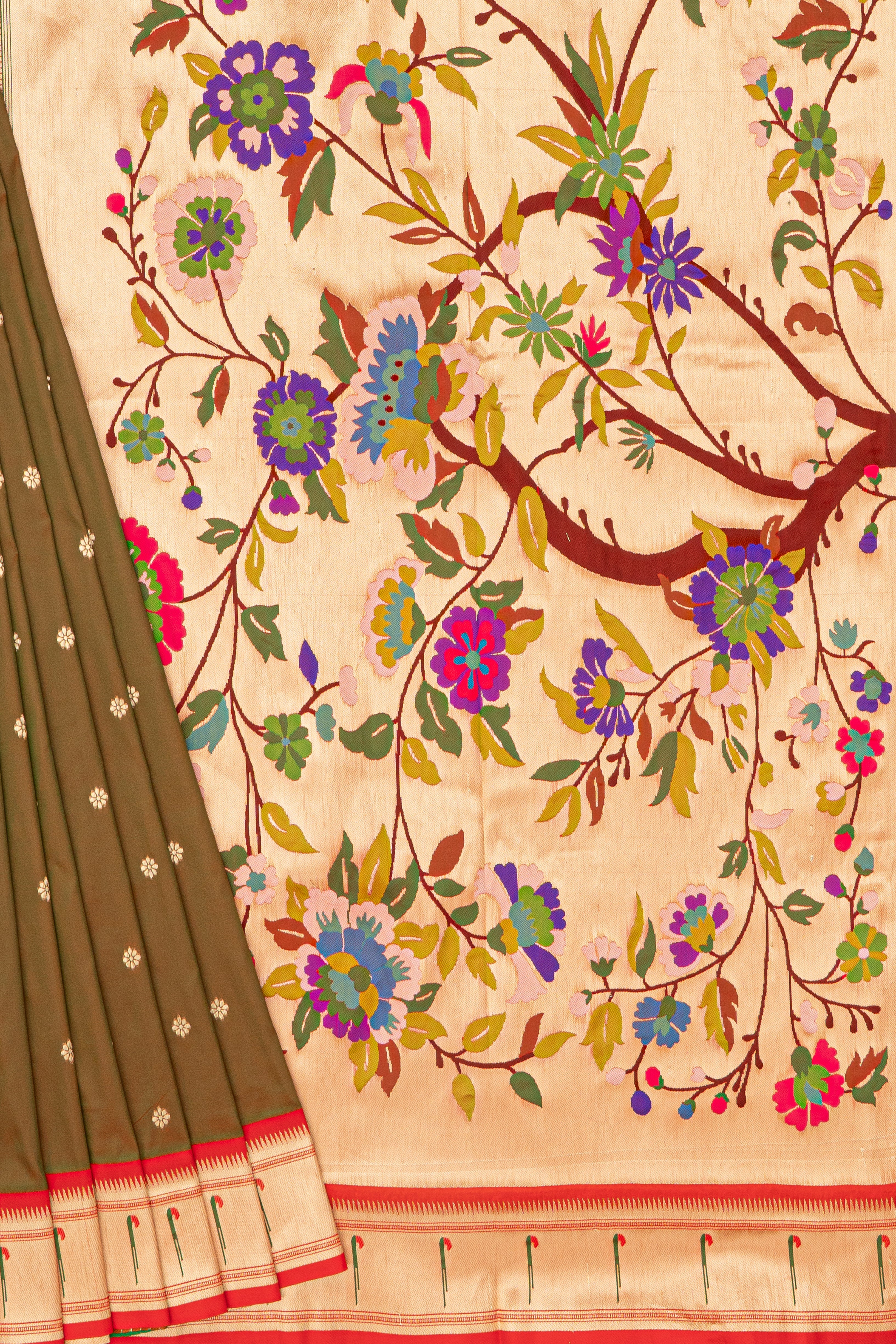 Mehndi Katan Silk Pathani with Munya border