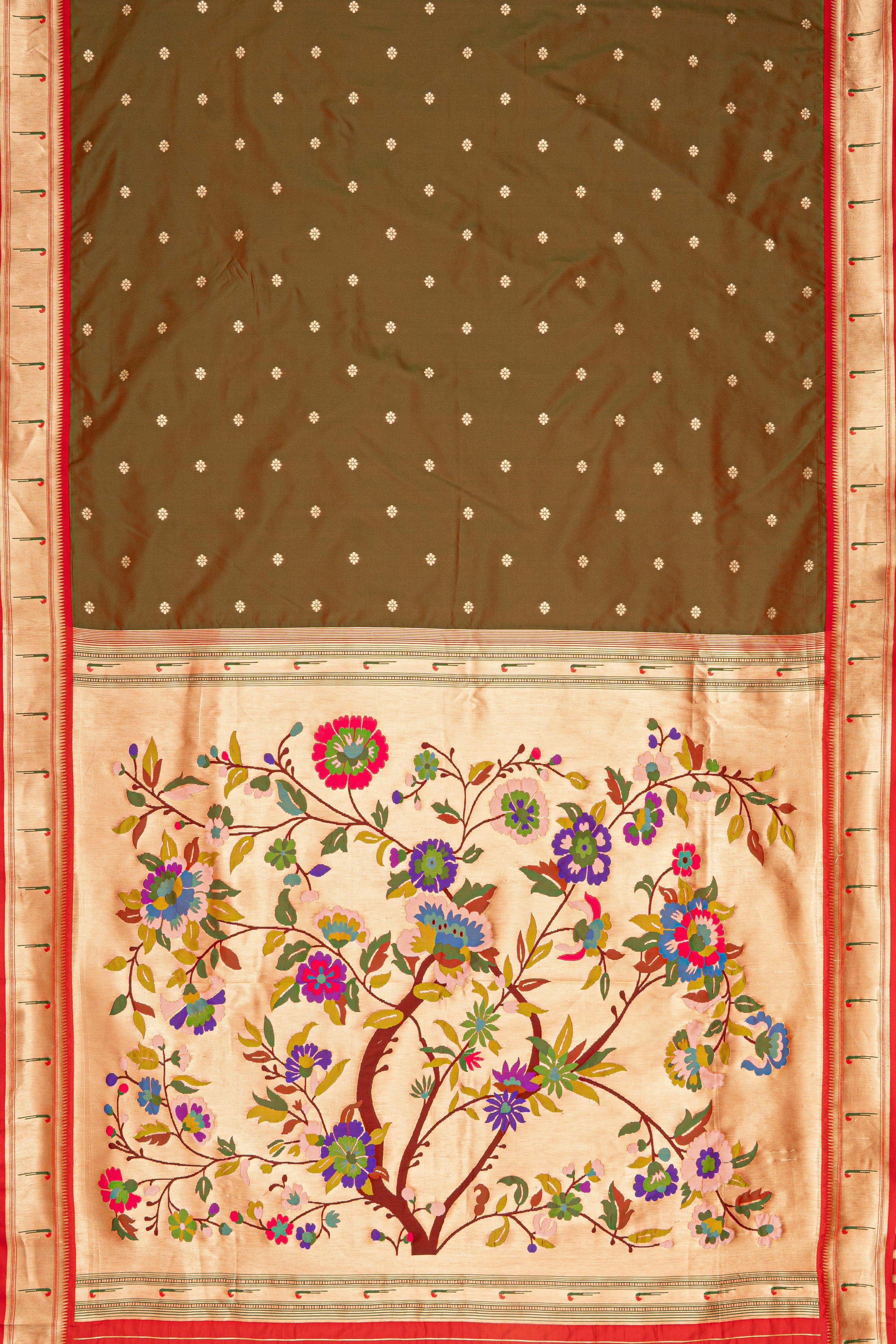 Mehndi Katan Silk Pathani with Munya border