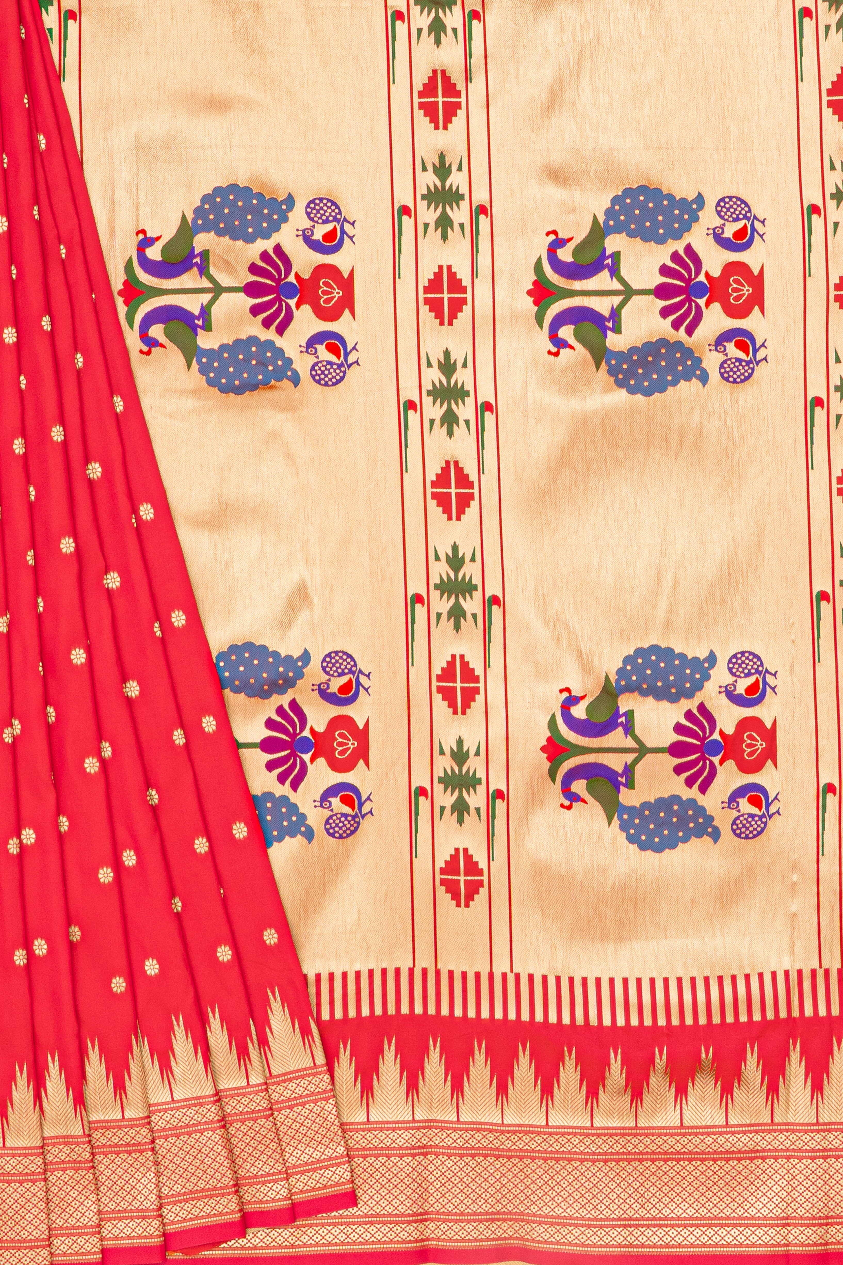 Red Katan Silk Paithani Saree with Irkal border