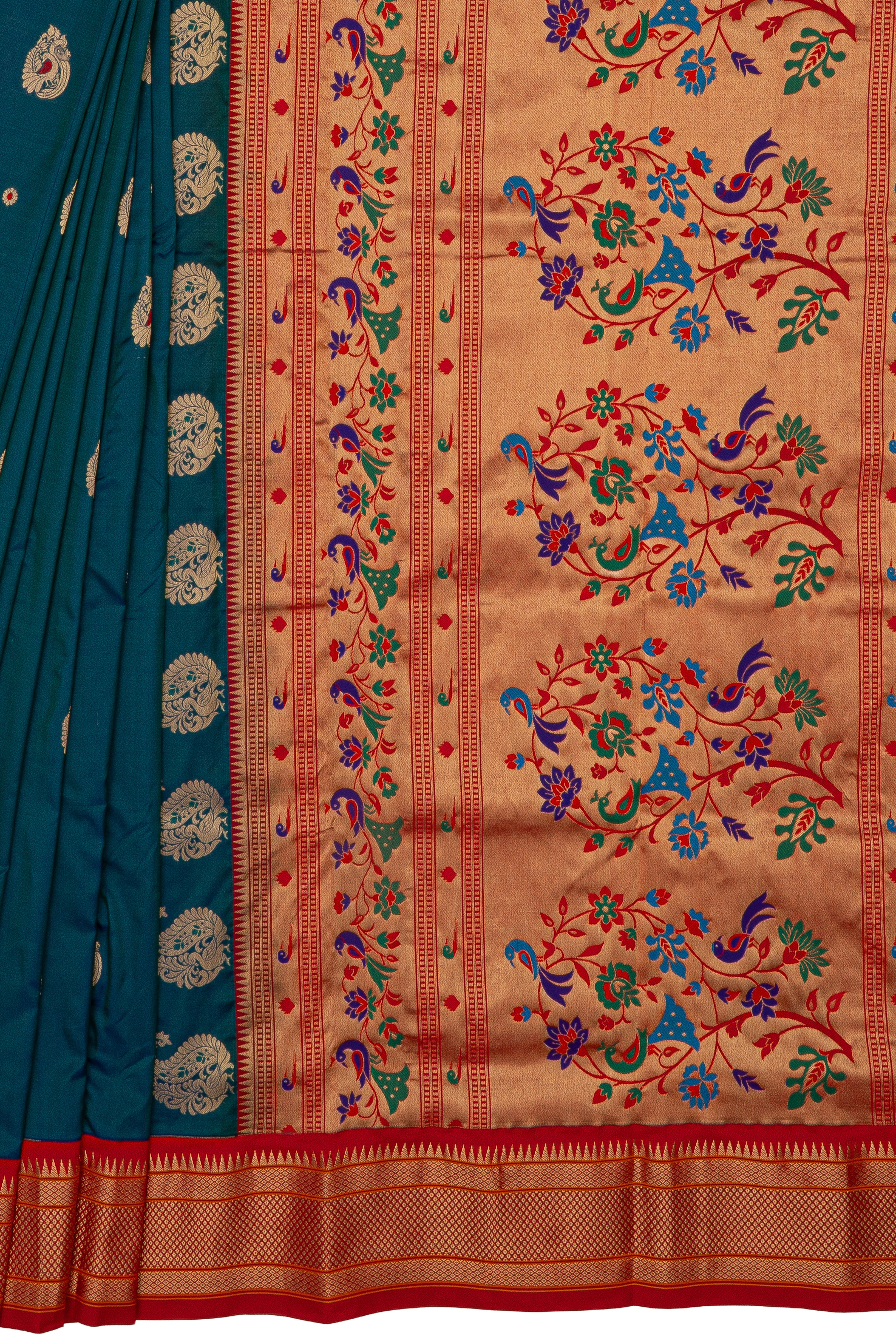 Peacock Blue Pure Silk Kadiyal Paithani Saree