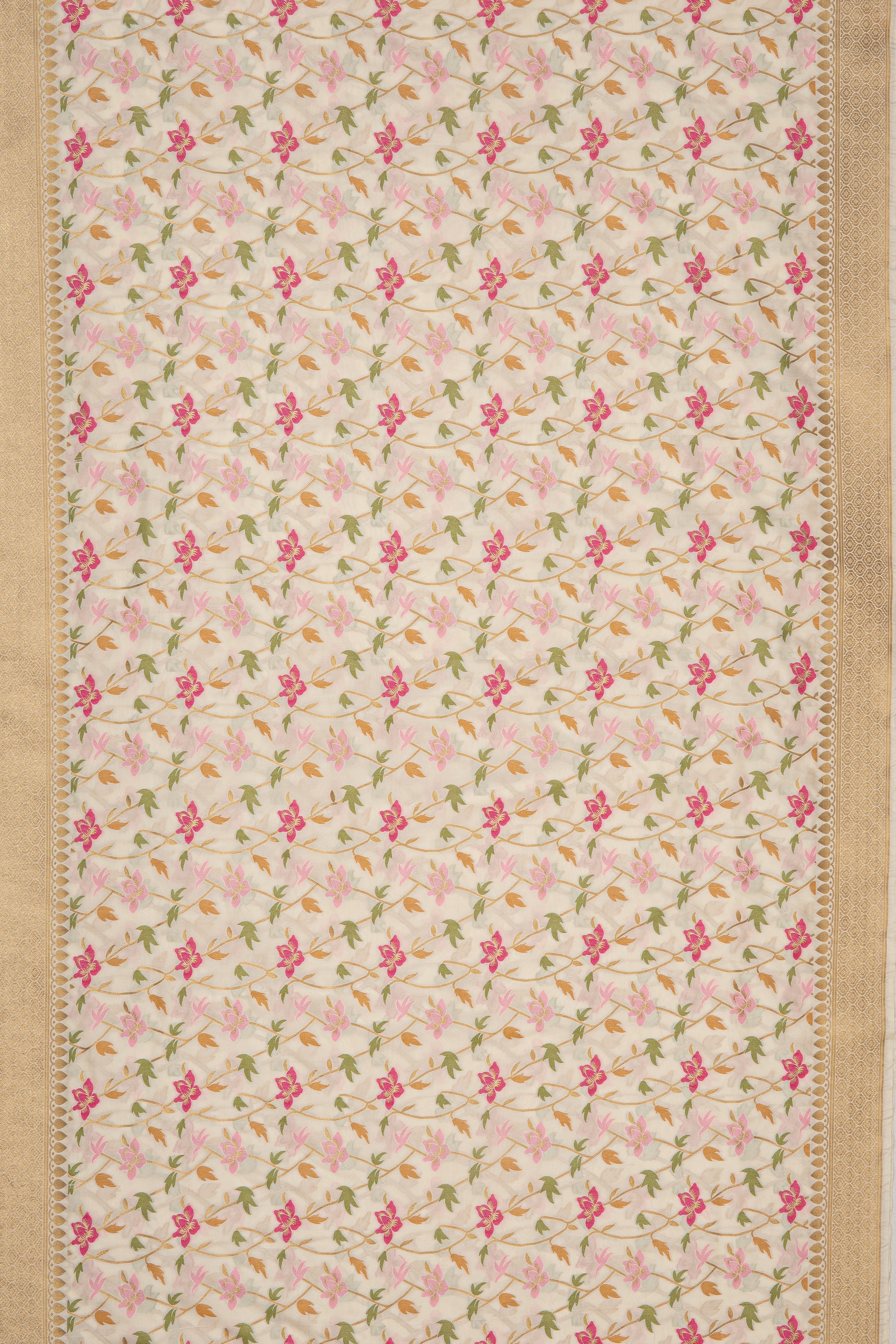 Cream Katan Silk Banarasi Saree with Jaal pattern