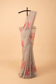 Pastel Green Tussar Silk Saree with Floral print