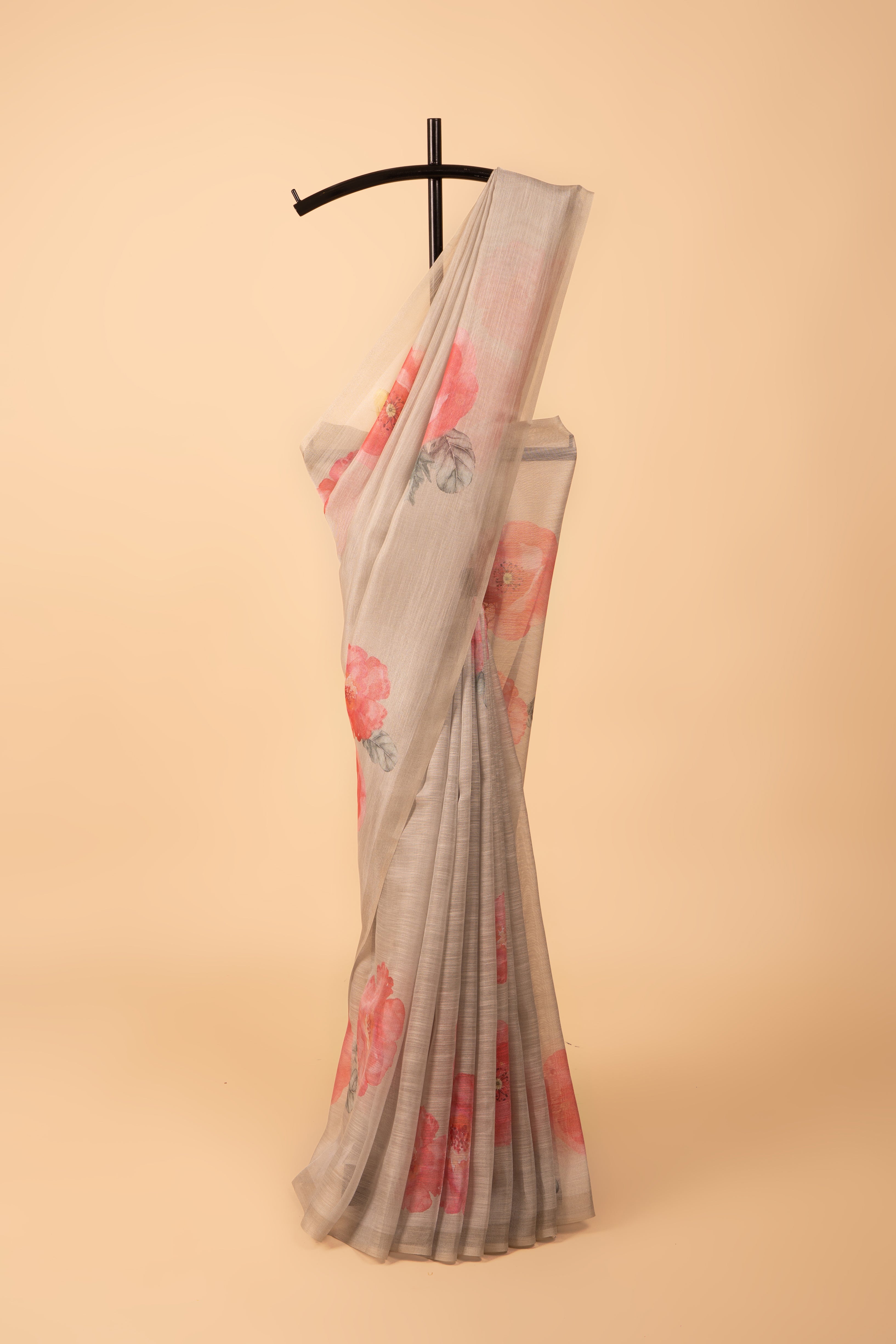 Pastel Green Tussar Silk Saree with Floral print