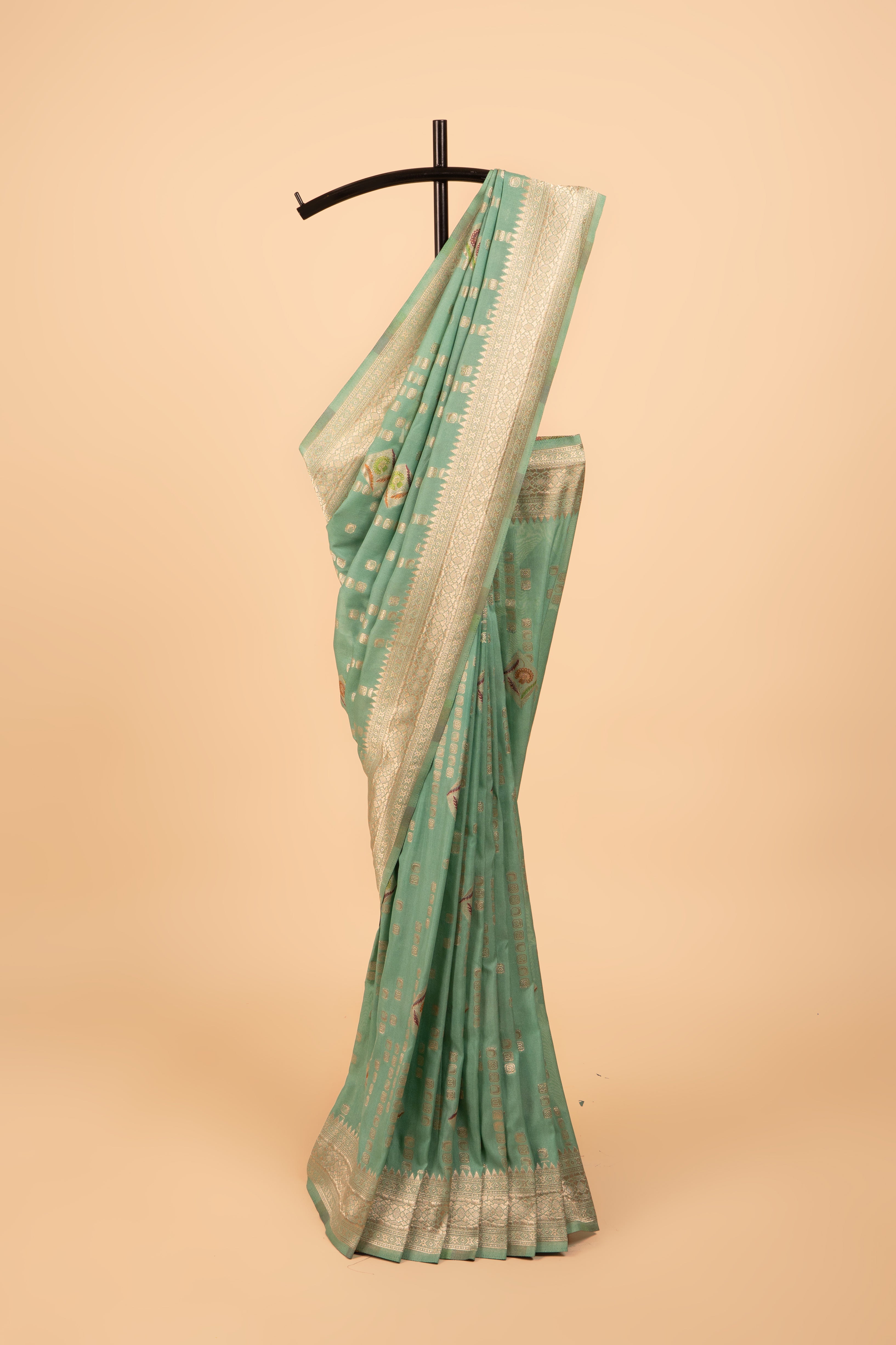 Pastel Green Georgette Saree with Gold Zariwork