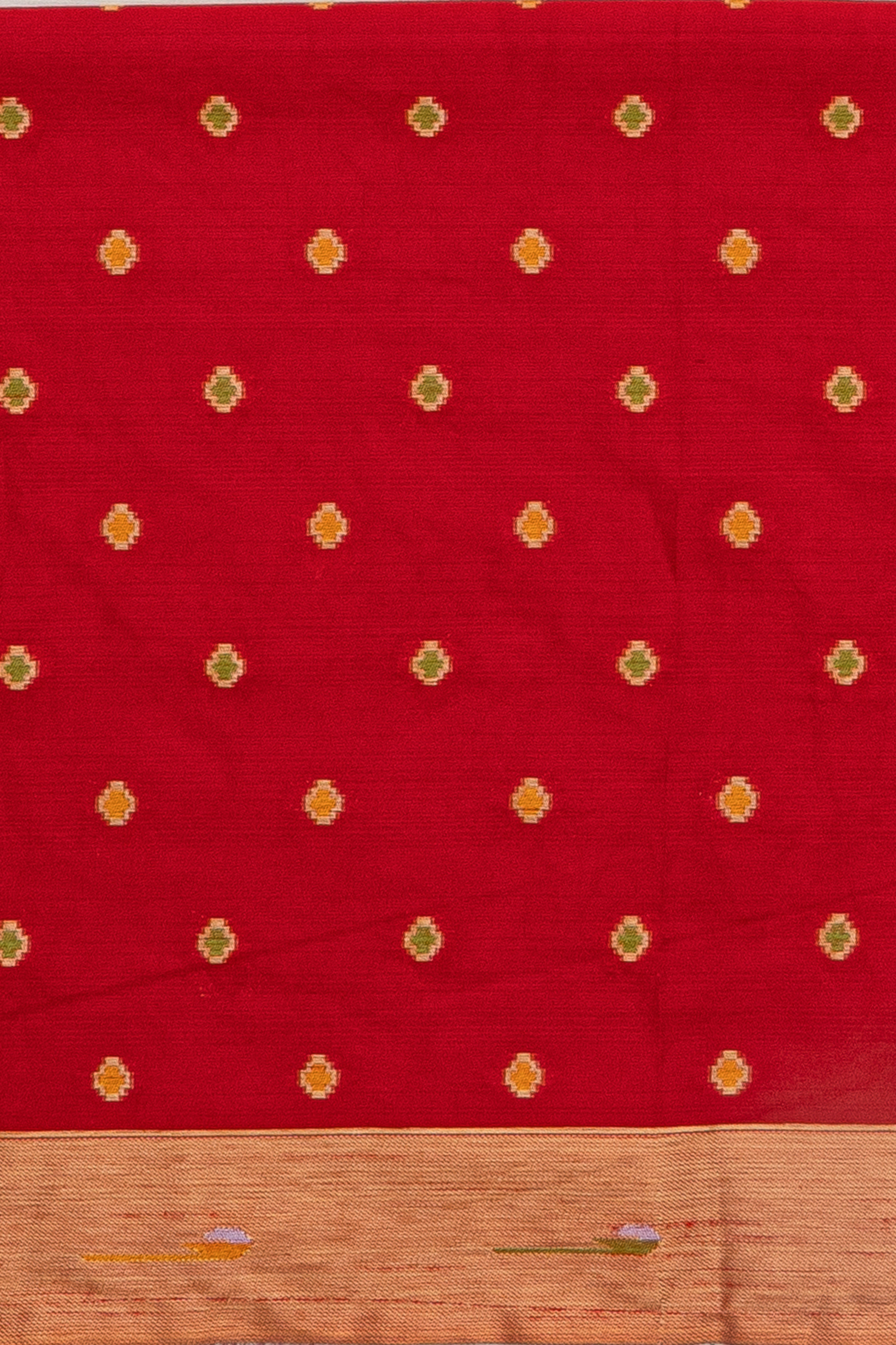 White Tussar Silk Patola Saree with contrast Red border