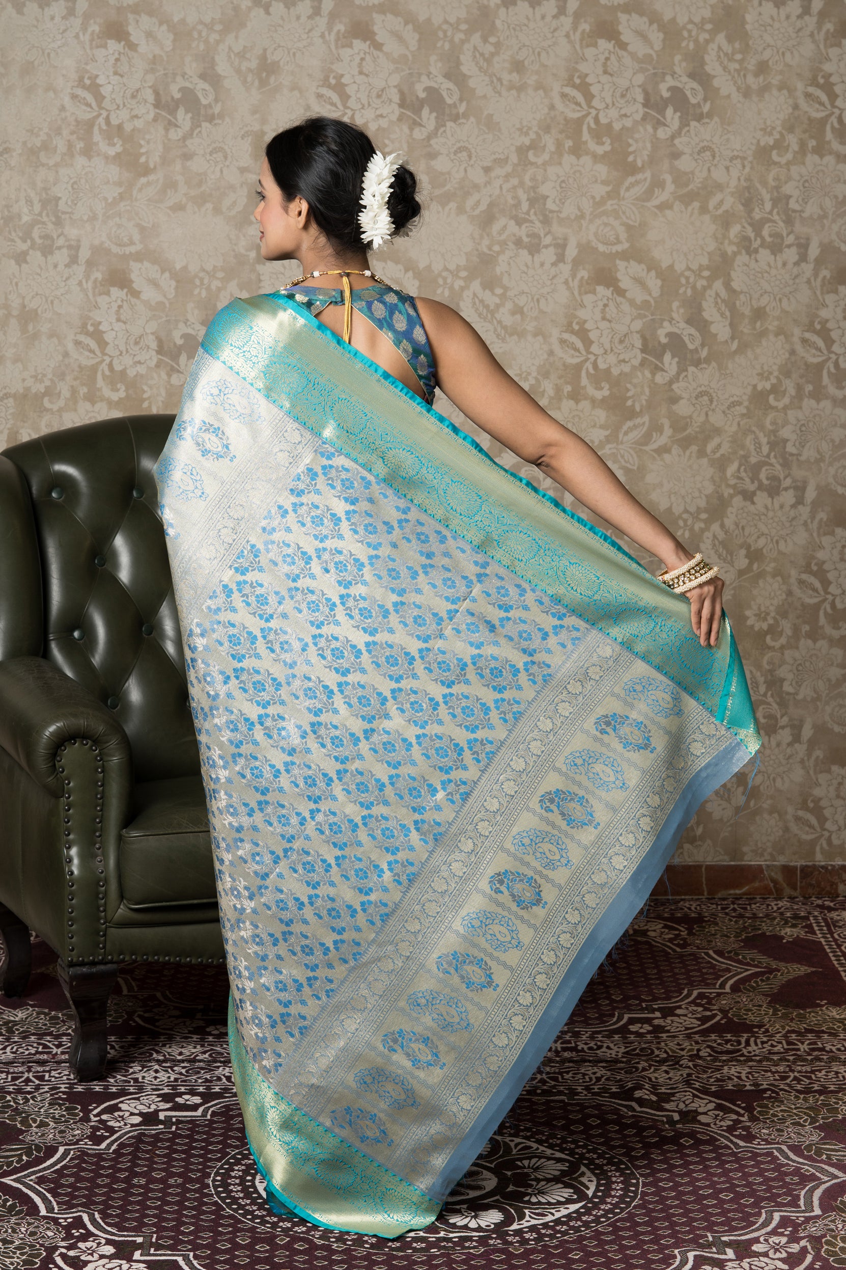 Blue Tissue Silk Kanjivaram Saree