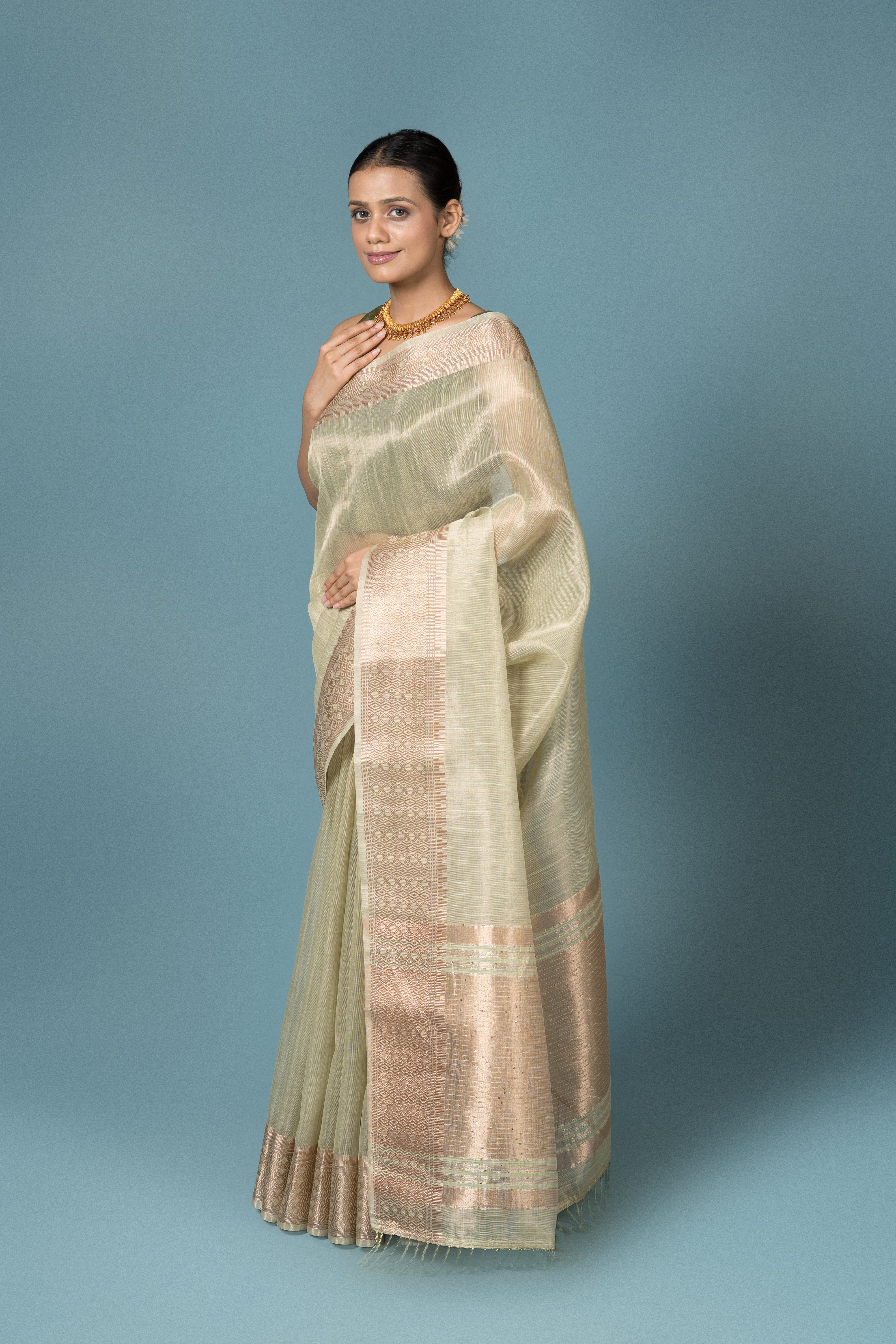 Pista Green Tussar Silk Saree