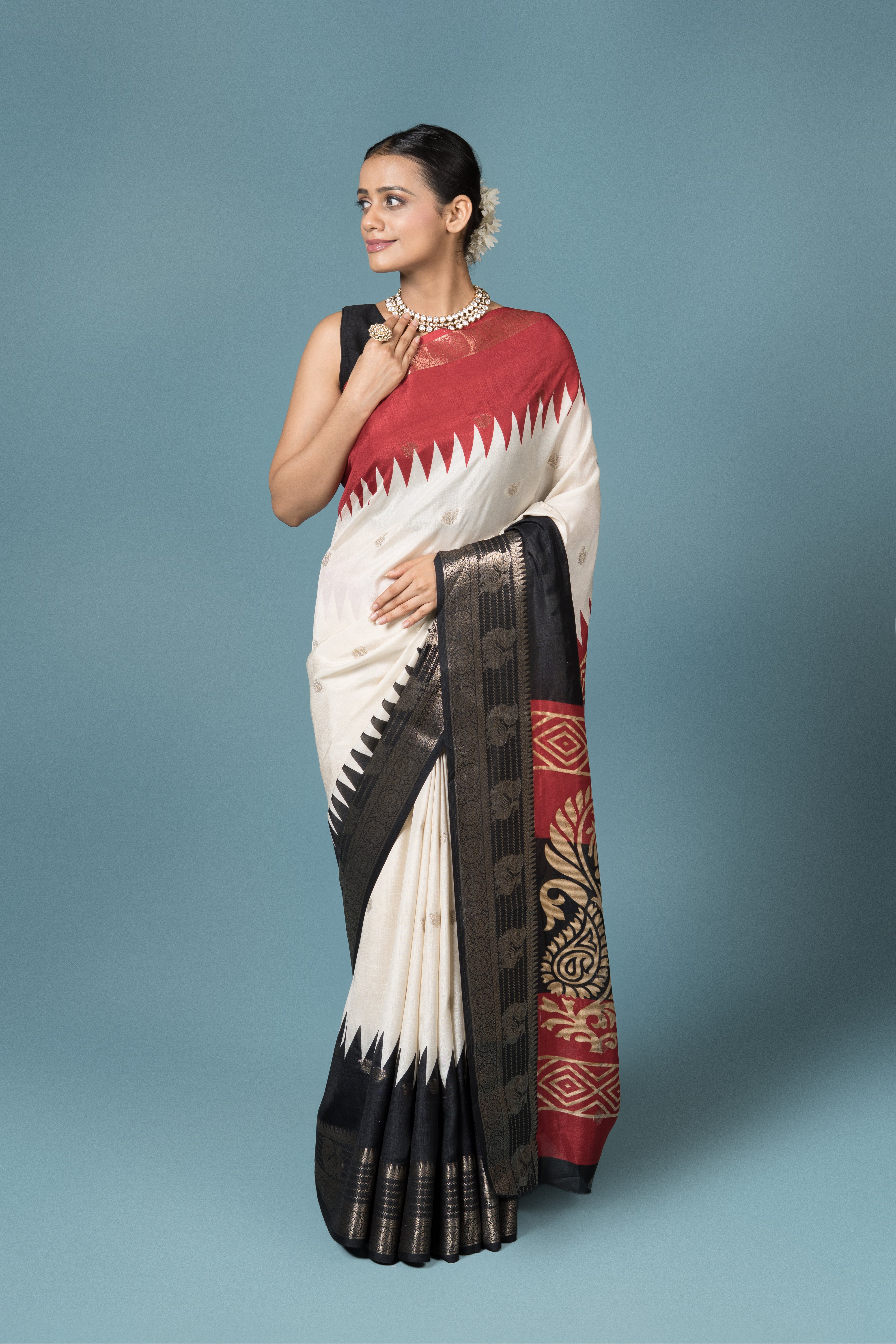 Cream Tussar Silk Saree