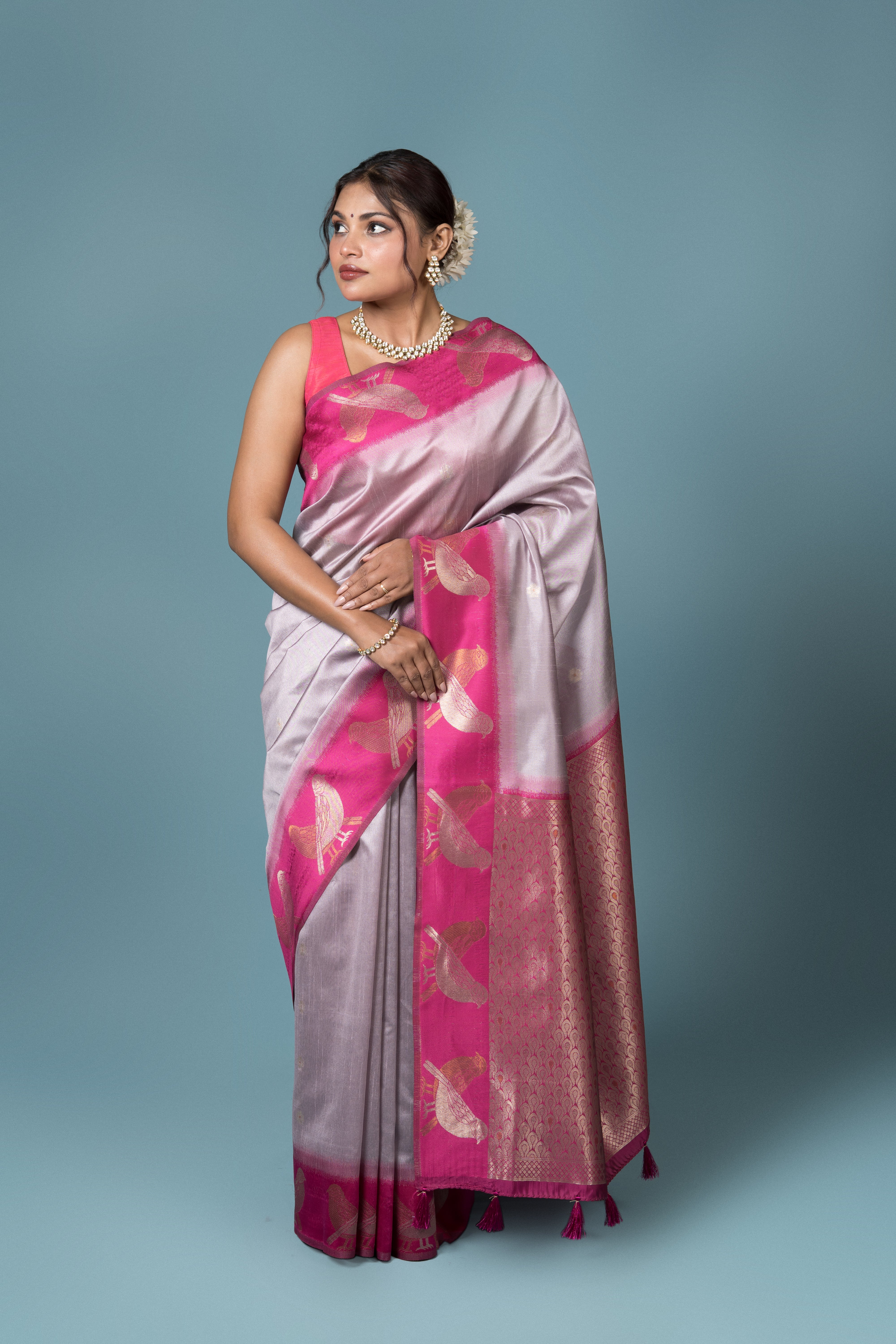 Light Purple Tussar Silk Saree