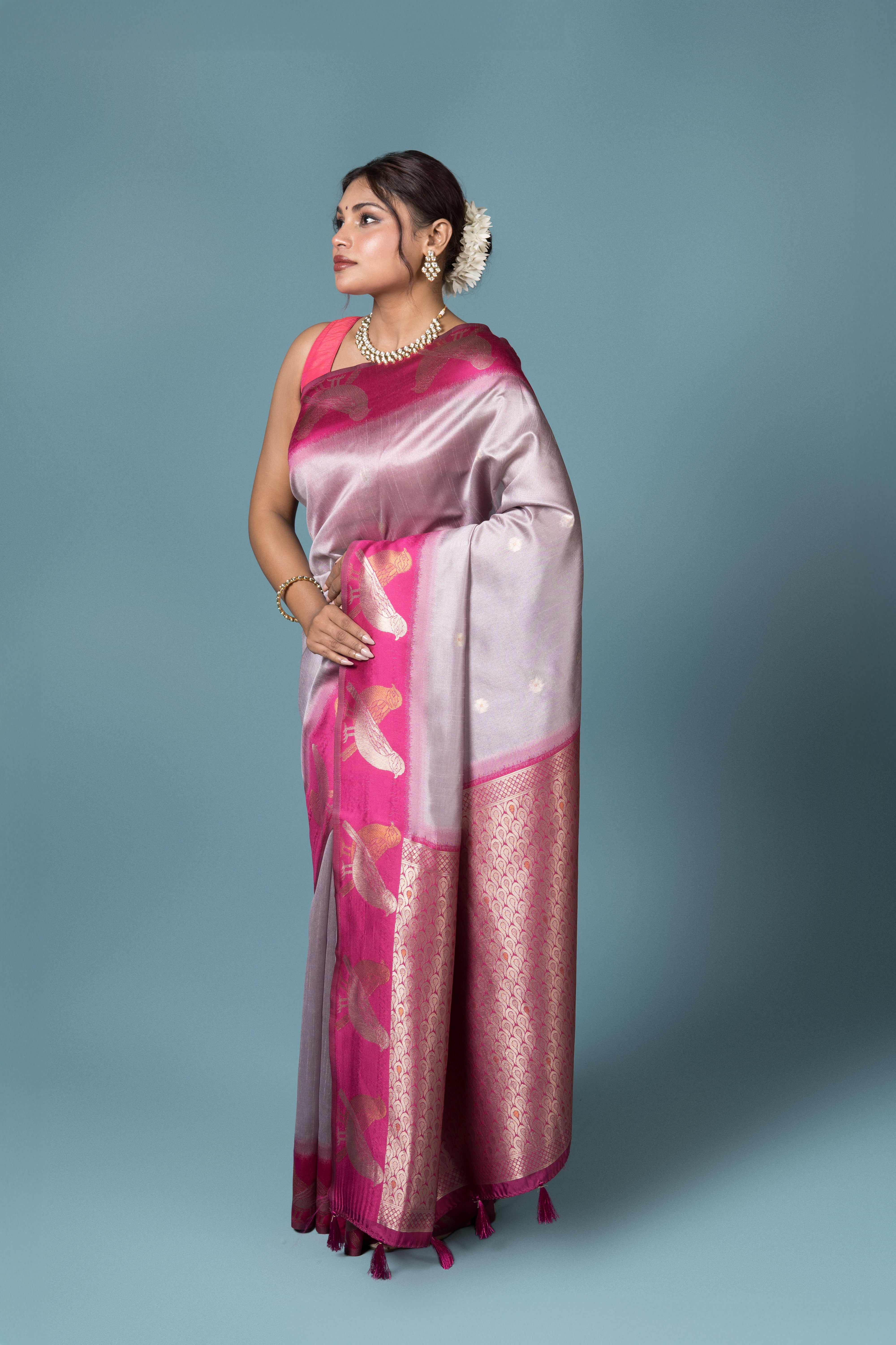 Light Purple Tussar Silk Saree