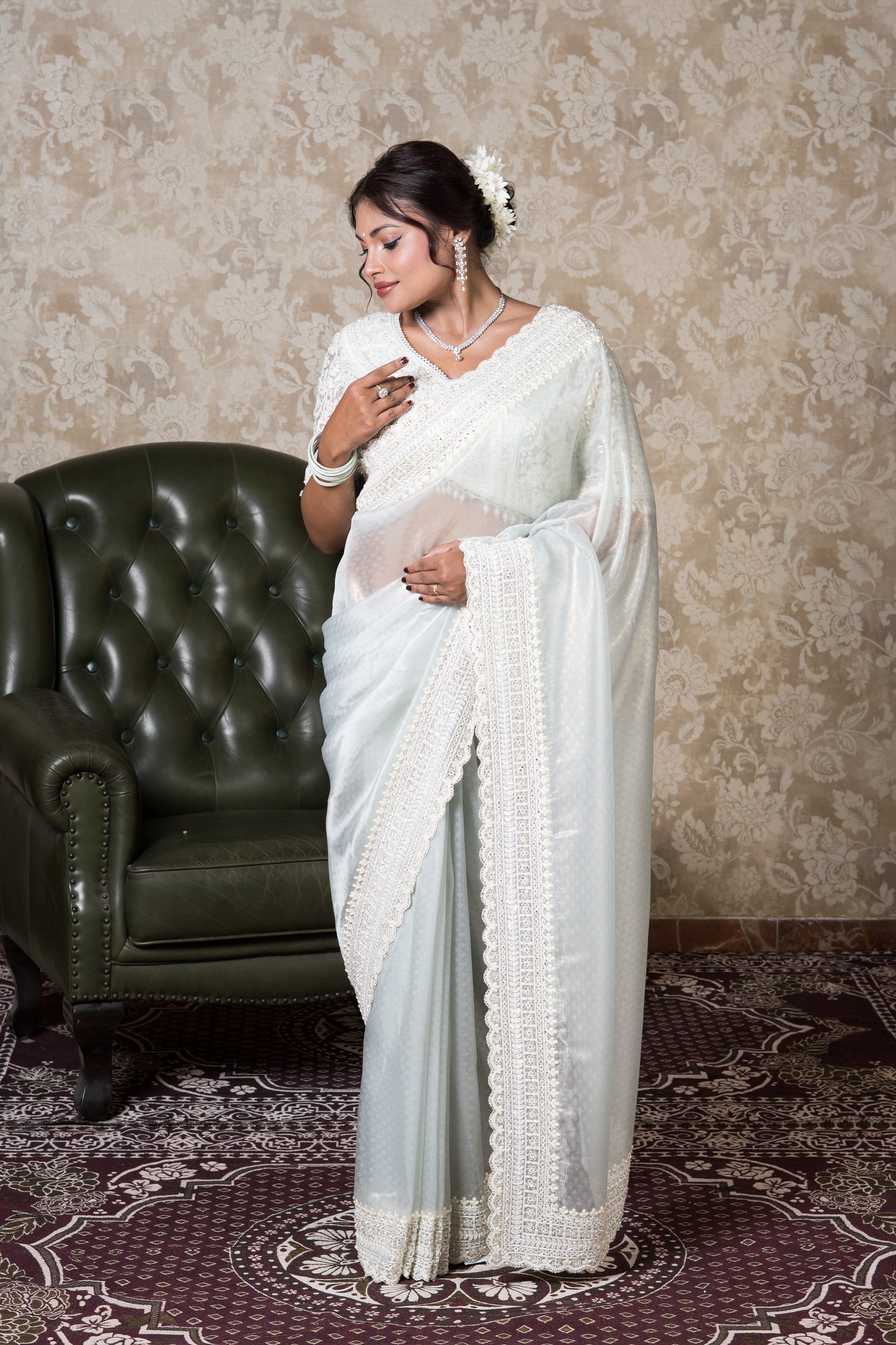 Pastel Blue Organza Saree with Stonework