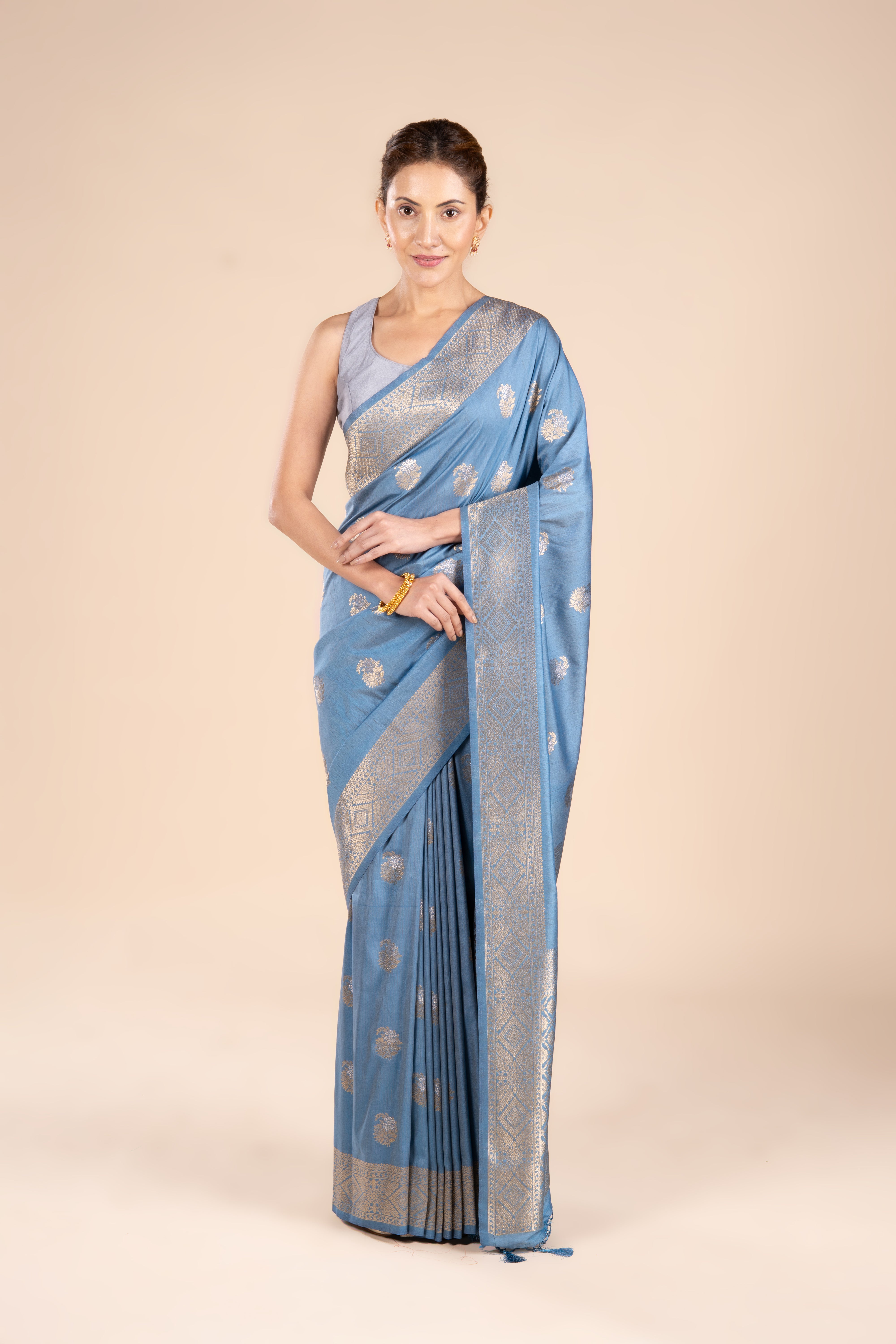 Blue Katan Silk Saree