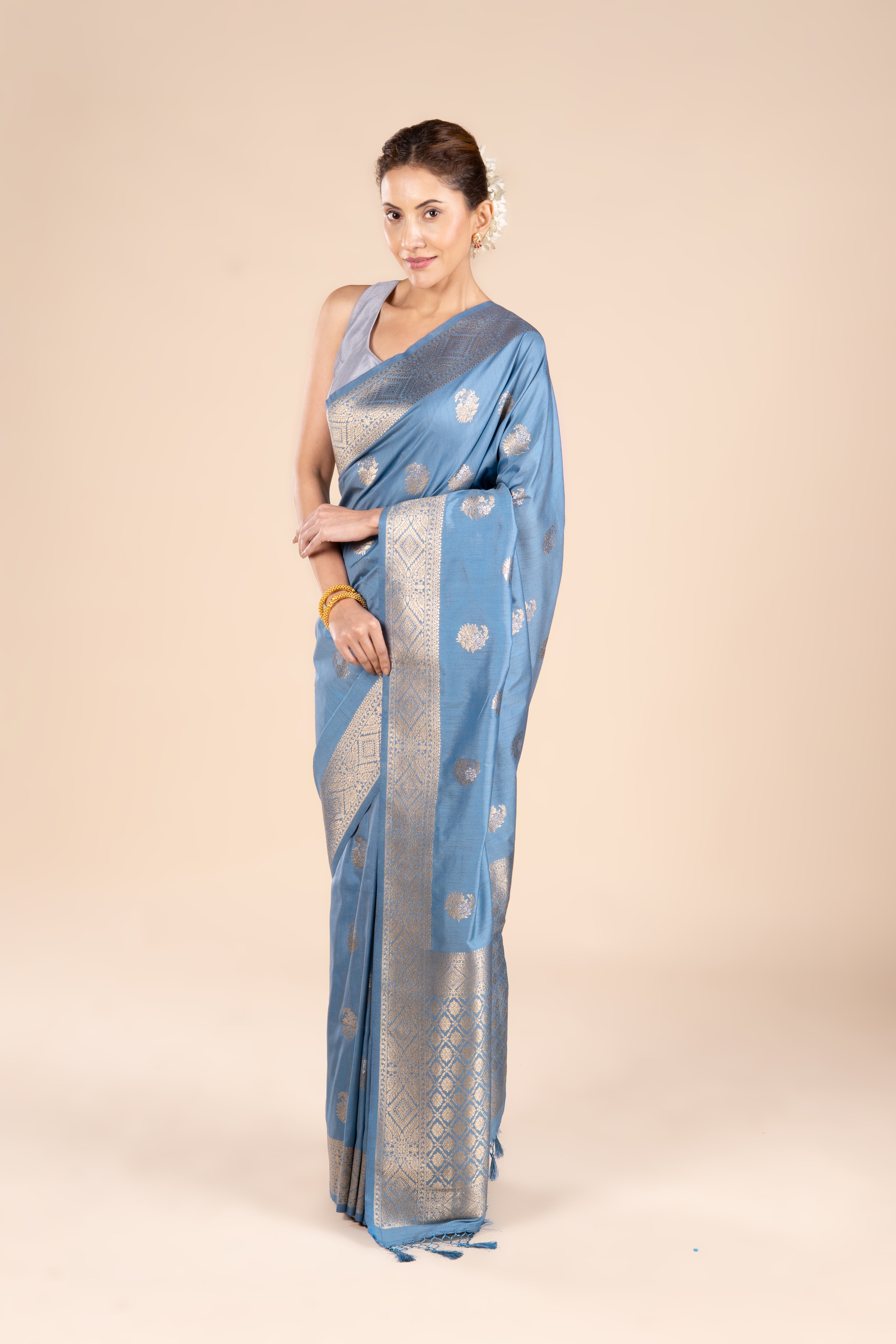 Blue Katan Silk Saree