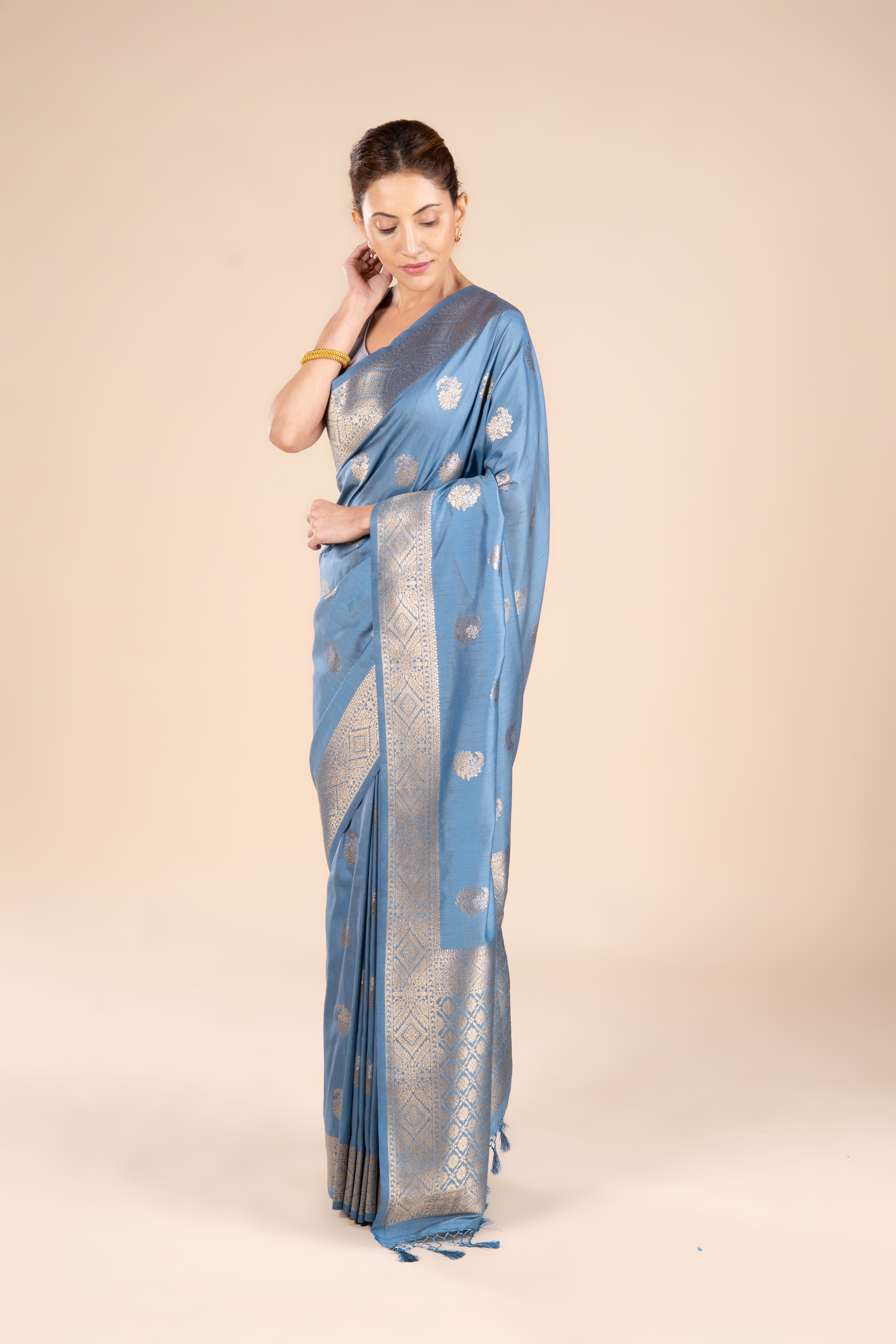 Blue Katan Silk Saree