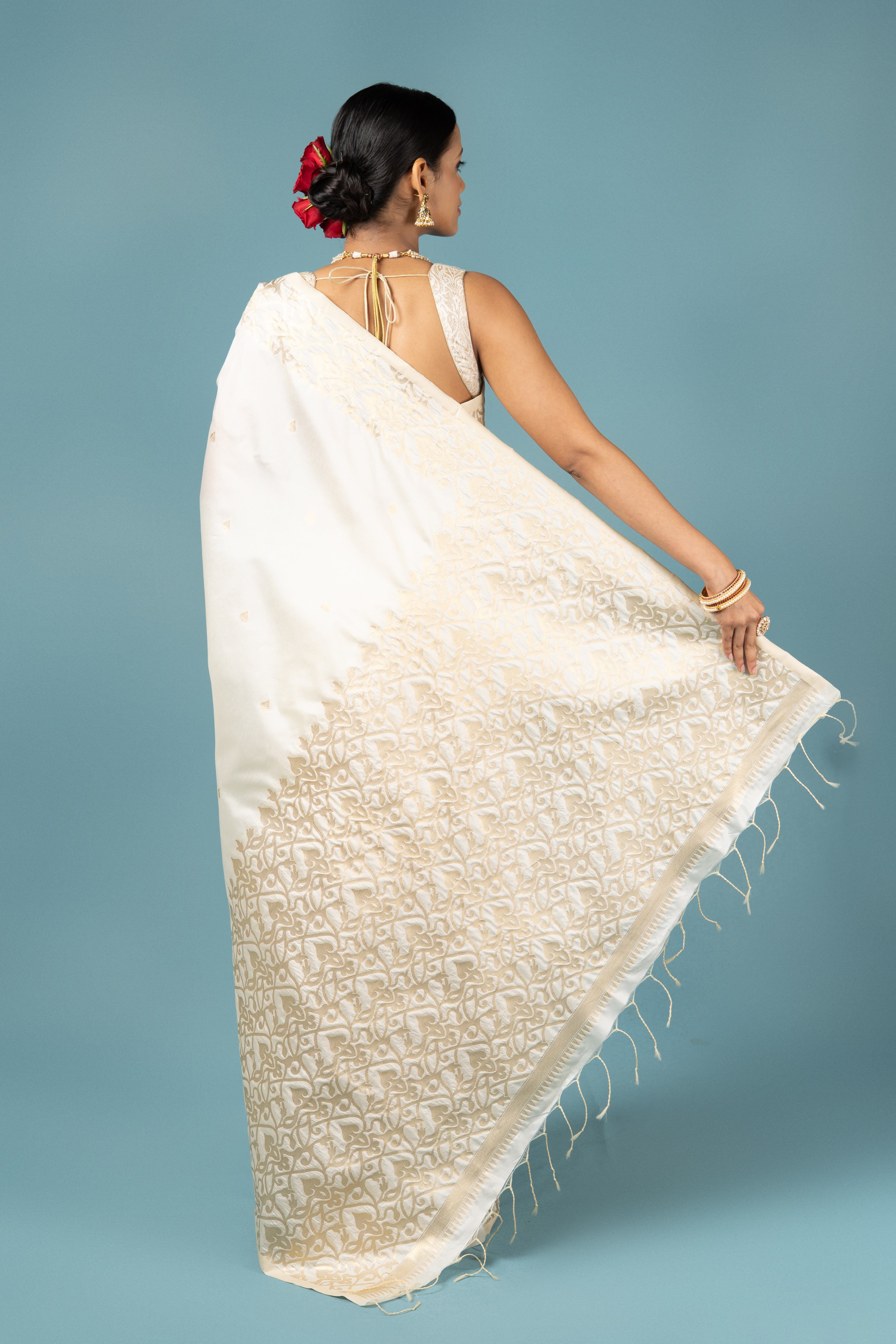 Cream Katan Silk Saree