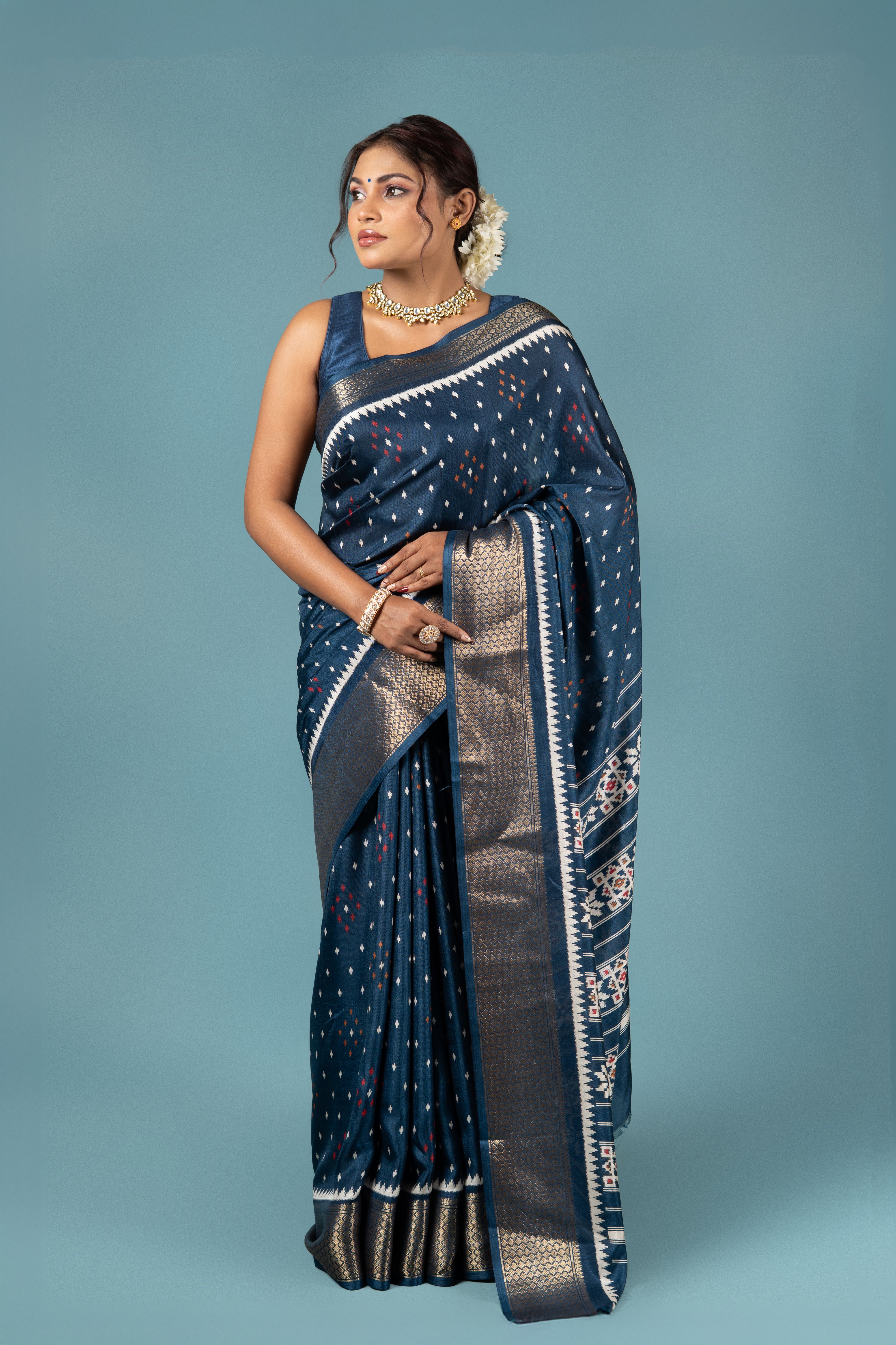 Blue Tussar Silk Saree