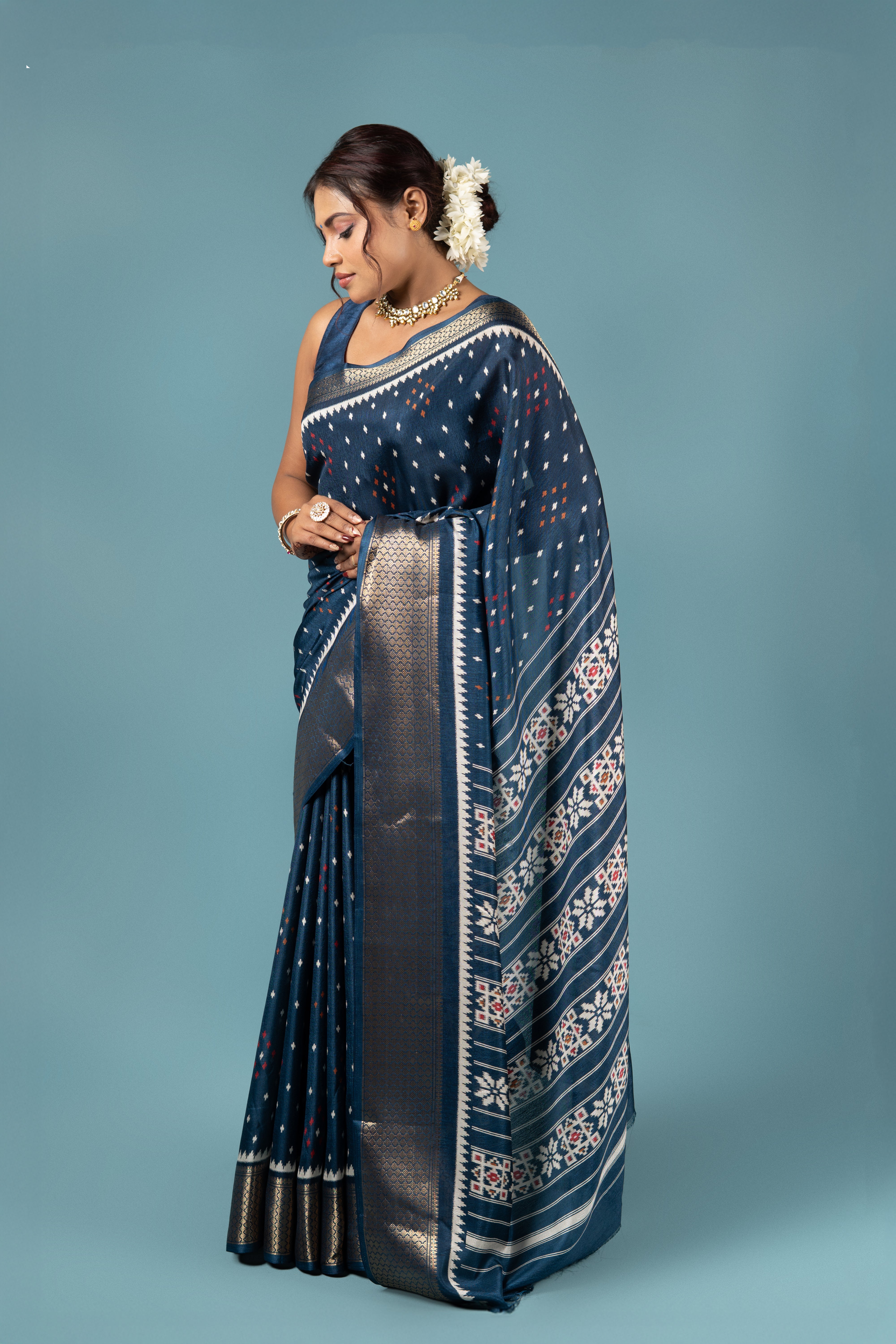 Blue Tussar Silk Saree