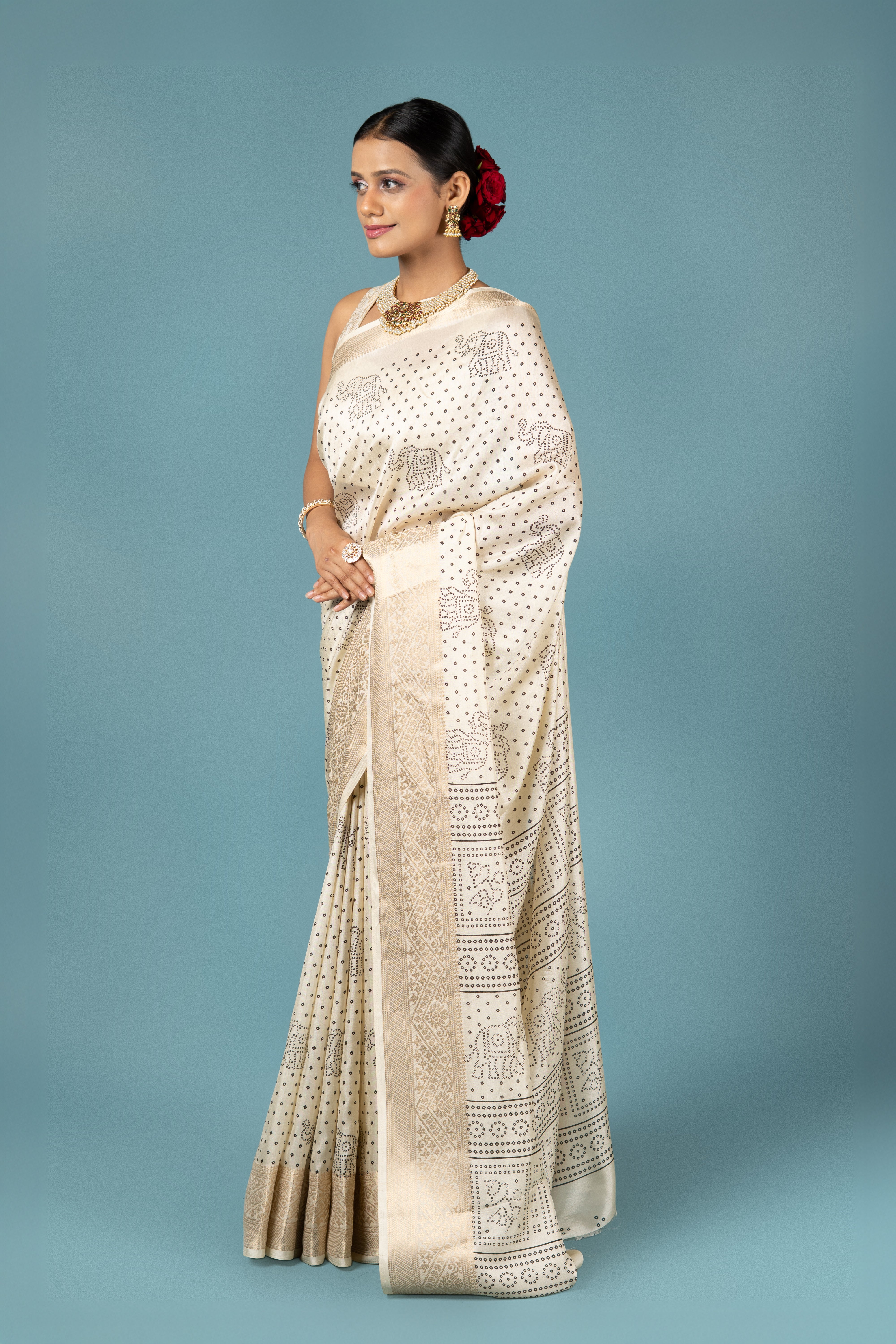 Cream Tussar Silk Saree