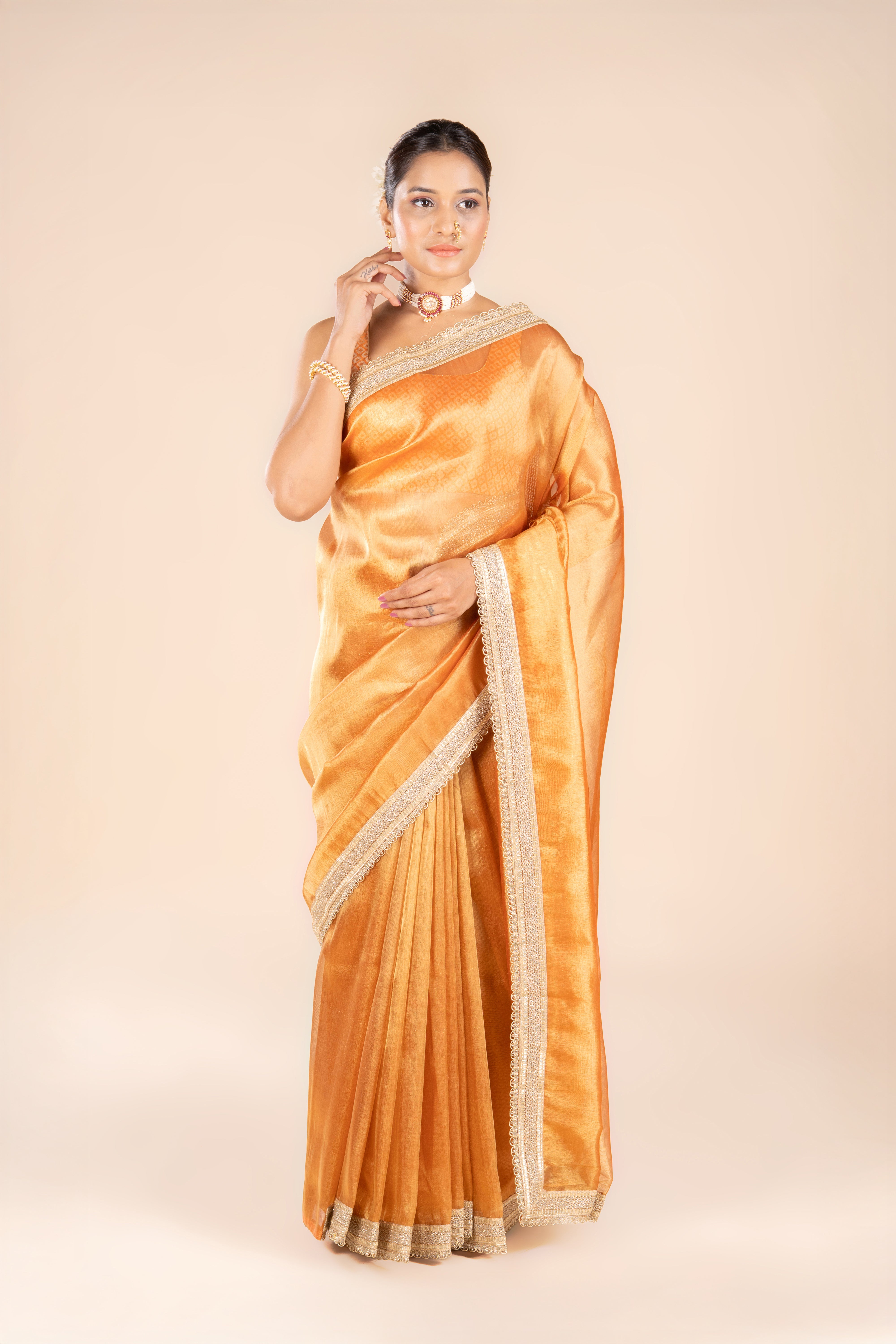 Rust Tissue Silk Saree