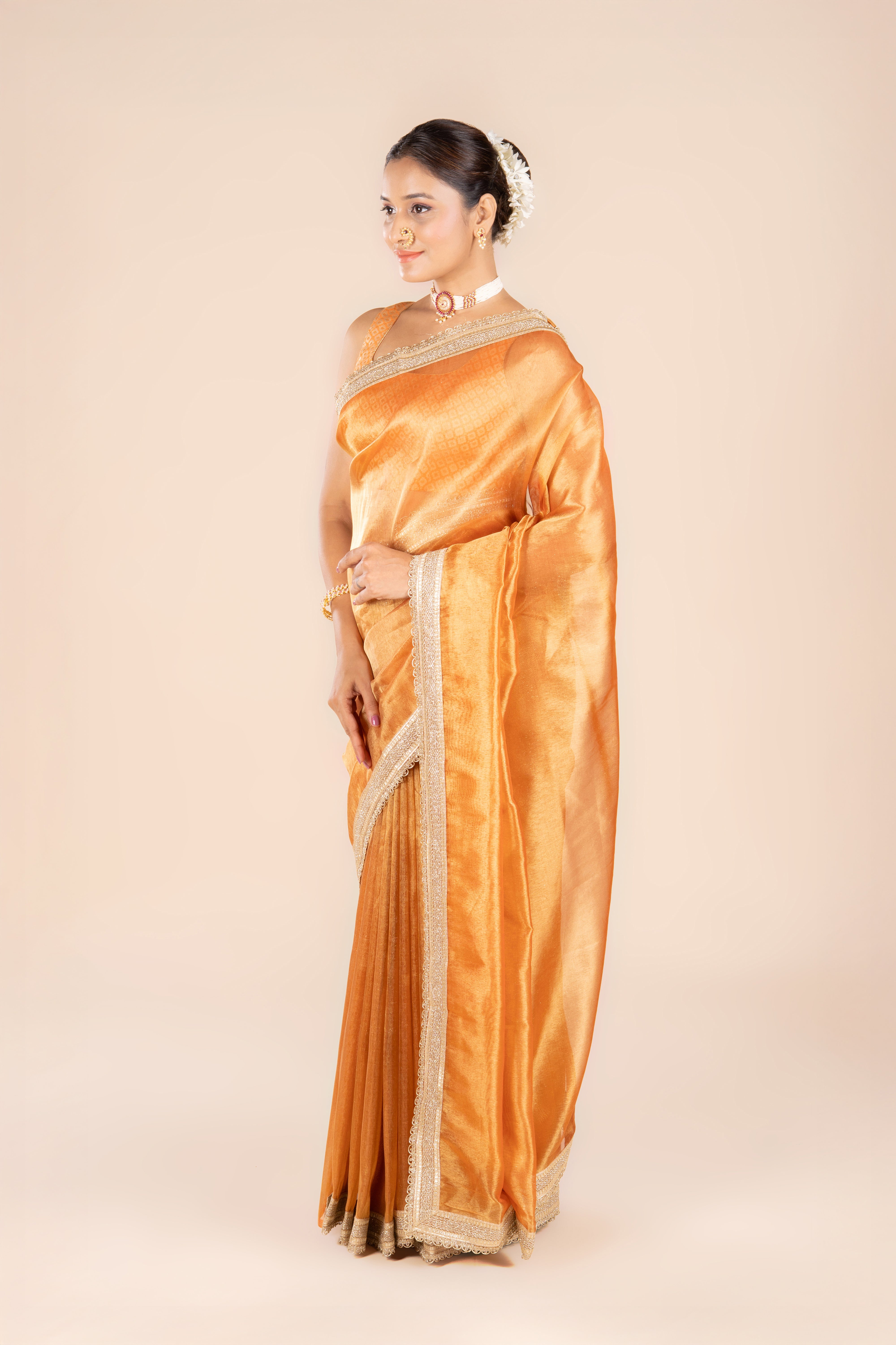 Rust Tissue Silk Saree