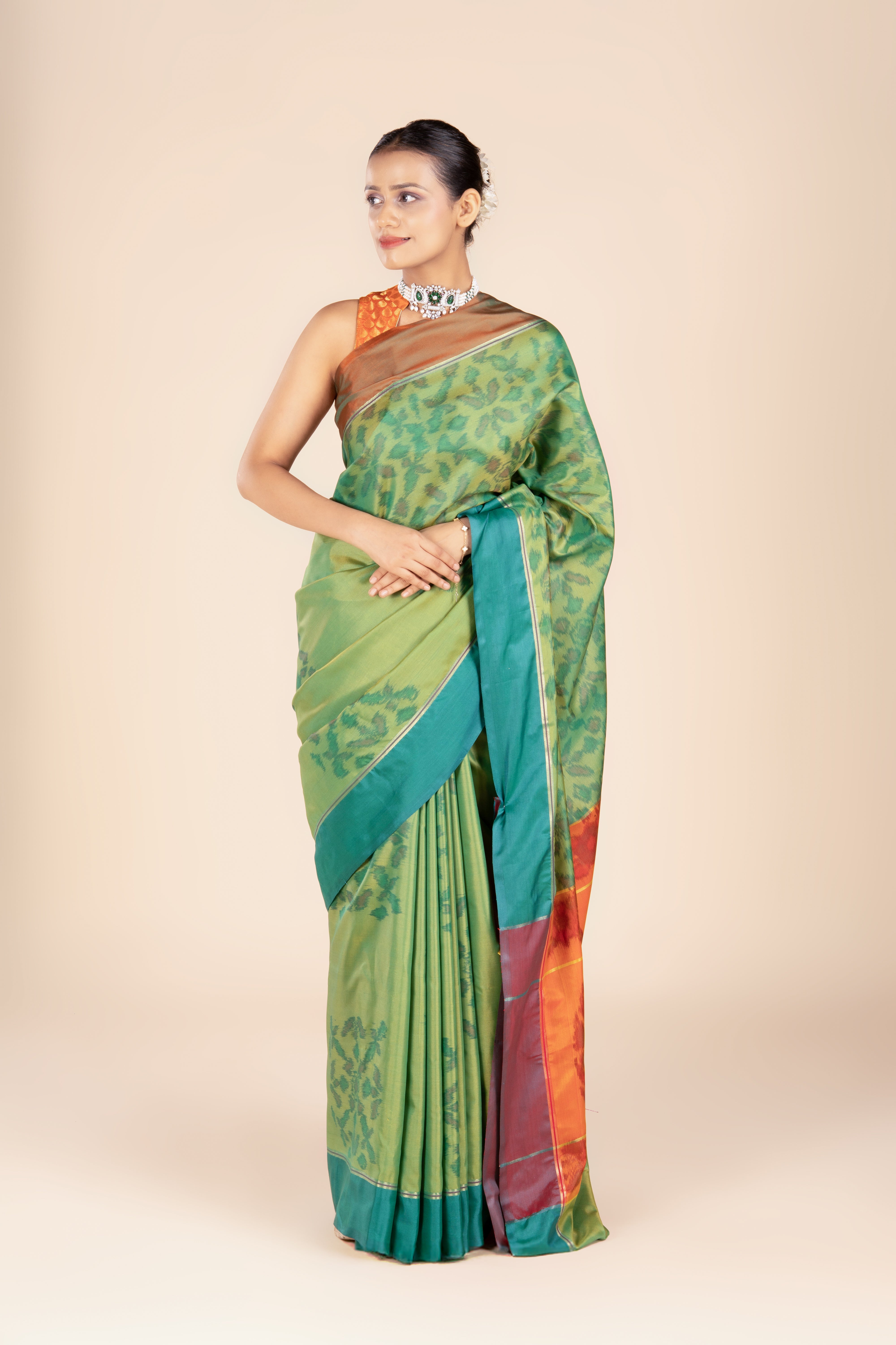 Green Katan Silk Patola Saree