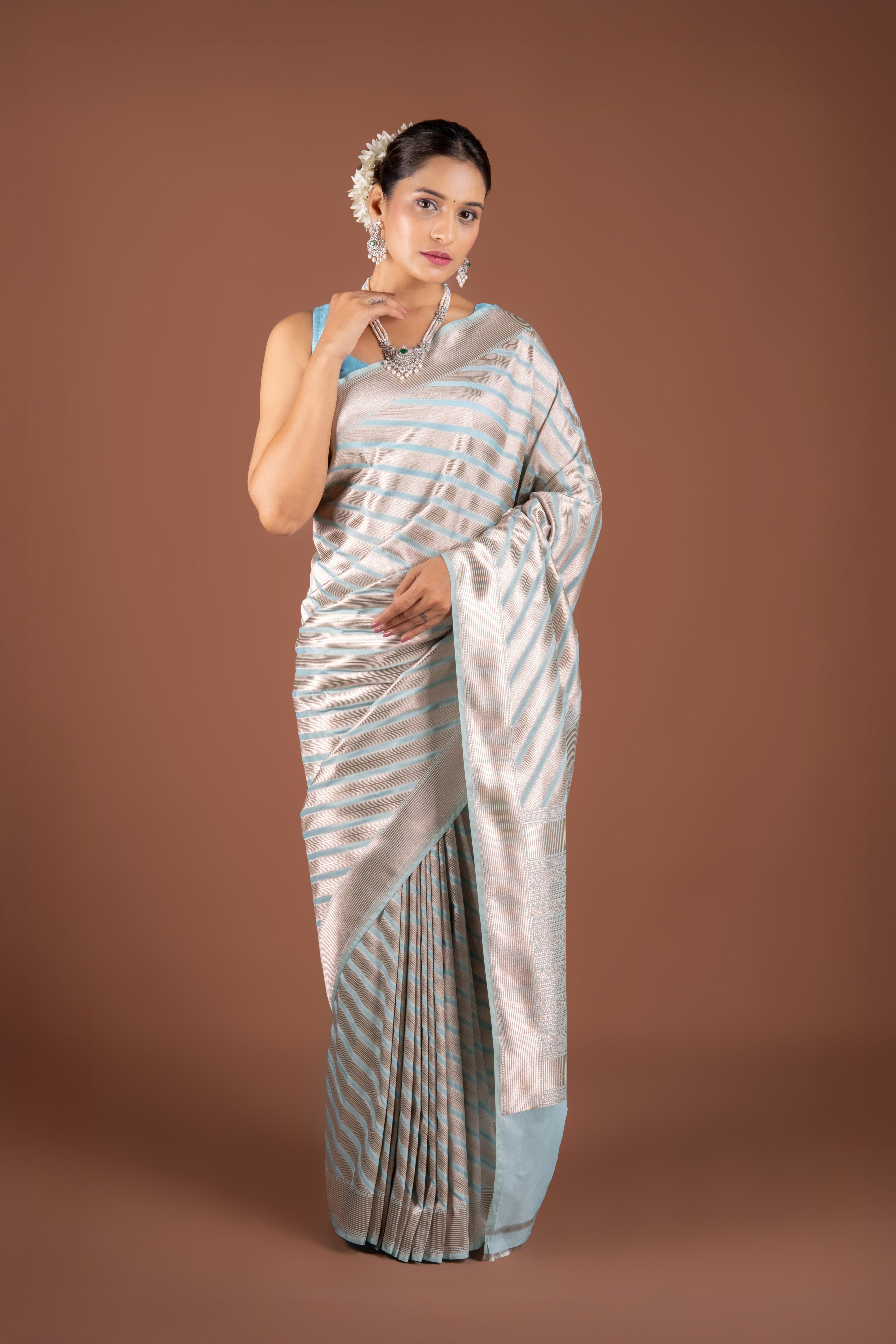 Baby Blue Katan Silk Saree