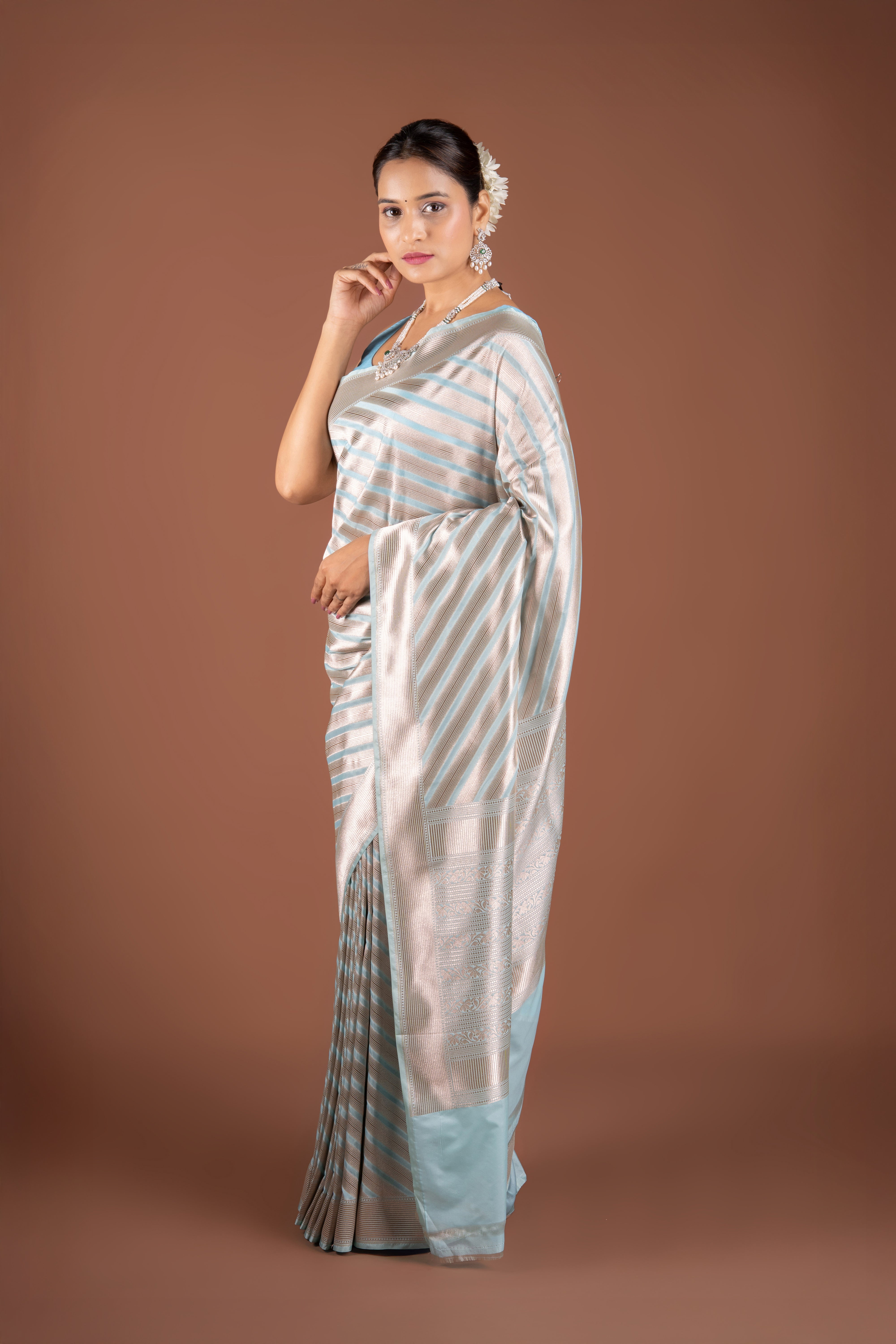 Baby Blue Katan Silk Saree