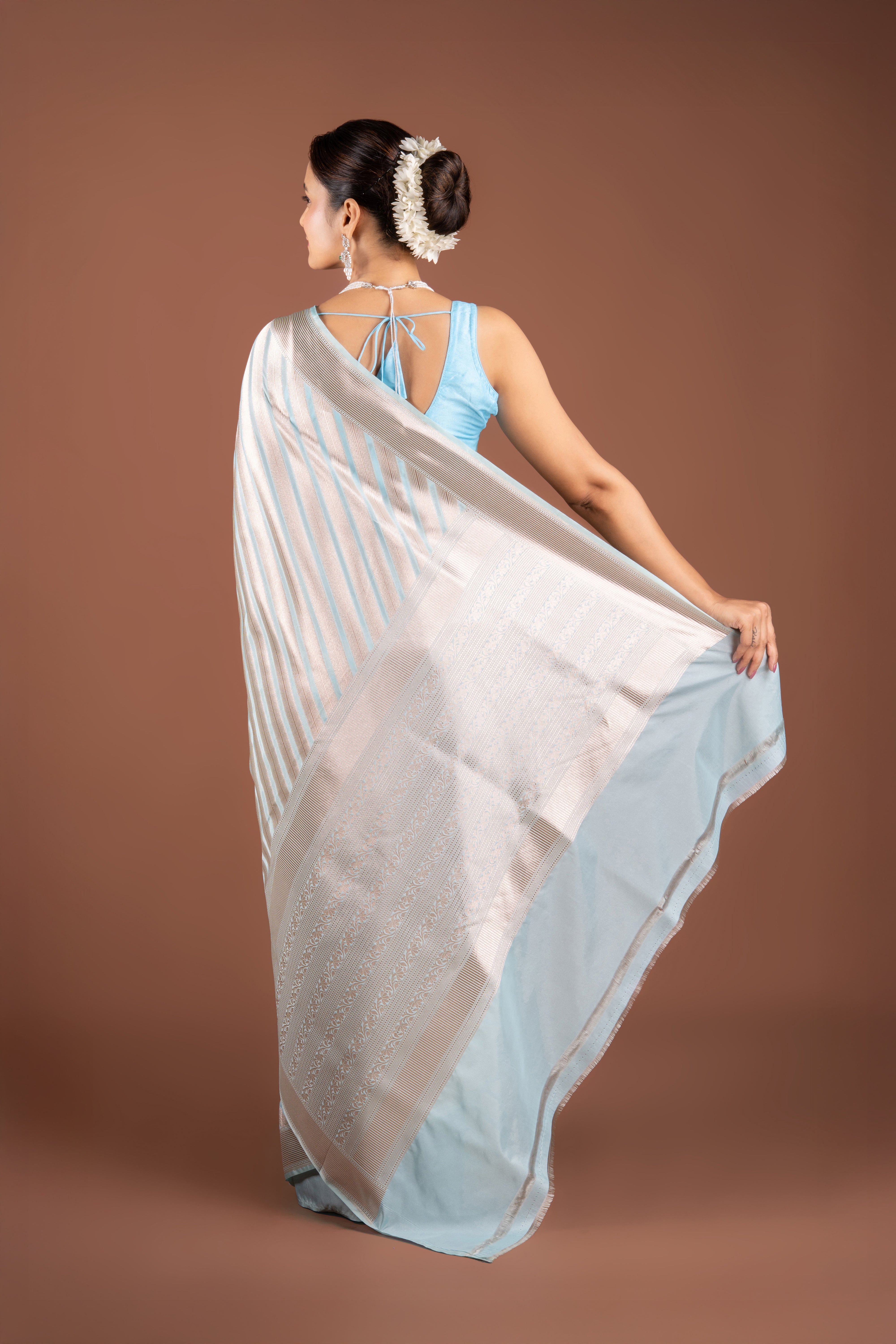 Baby Blue Katan Silk Saree