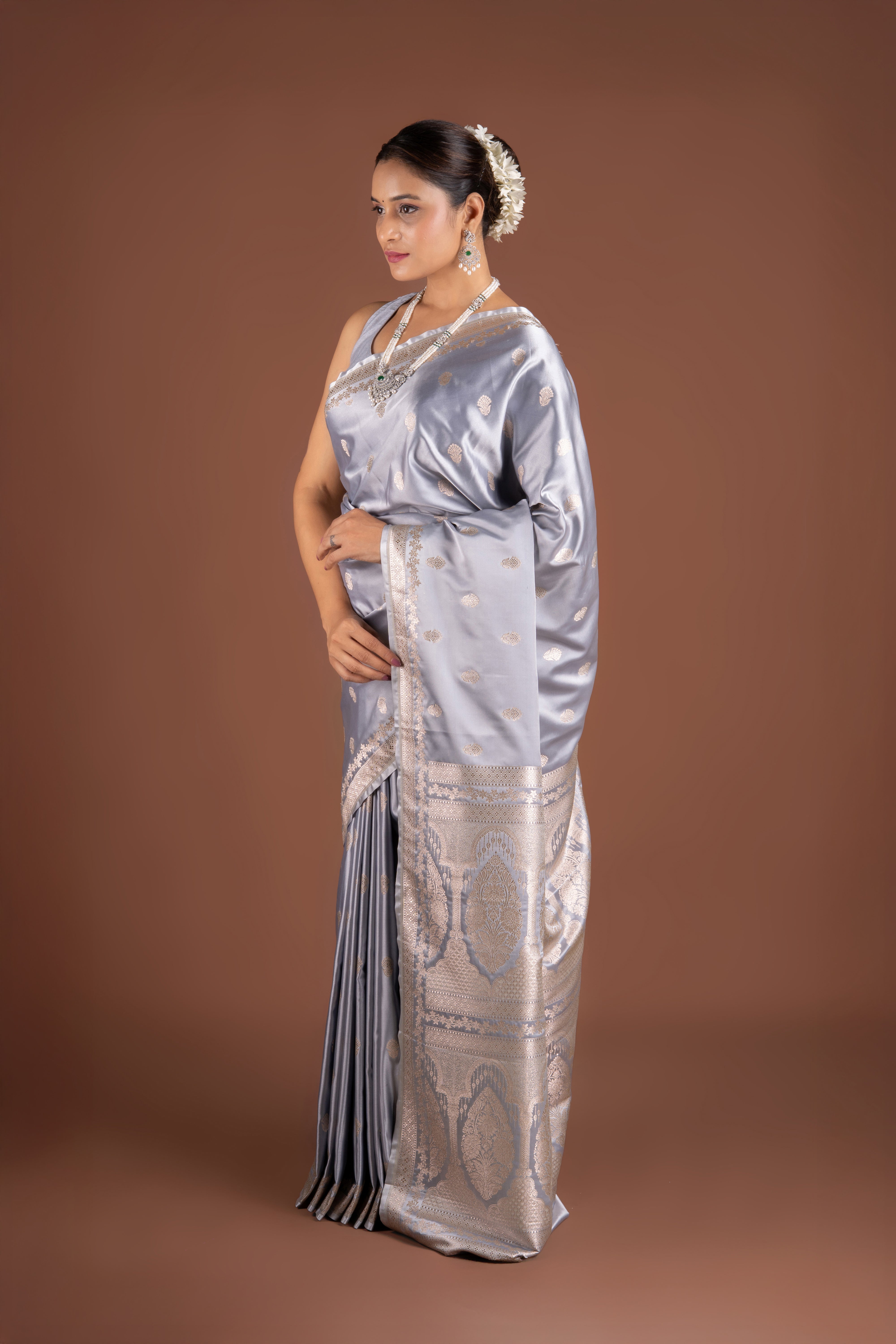 Grey Soft Silk Banarasi Saree