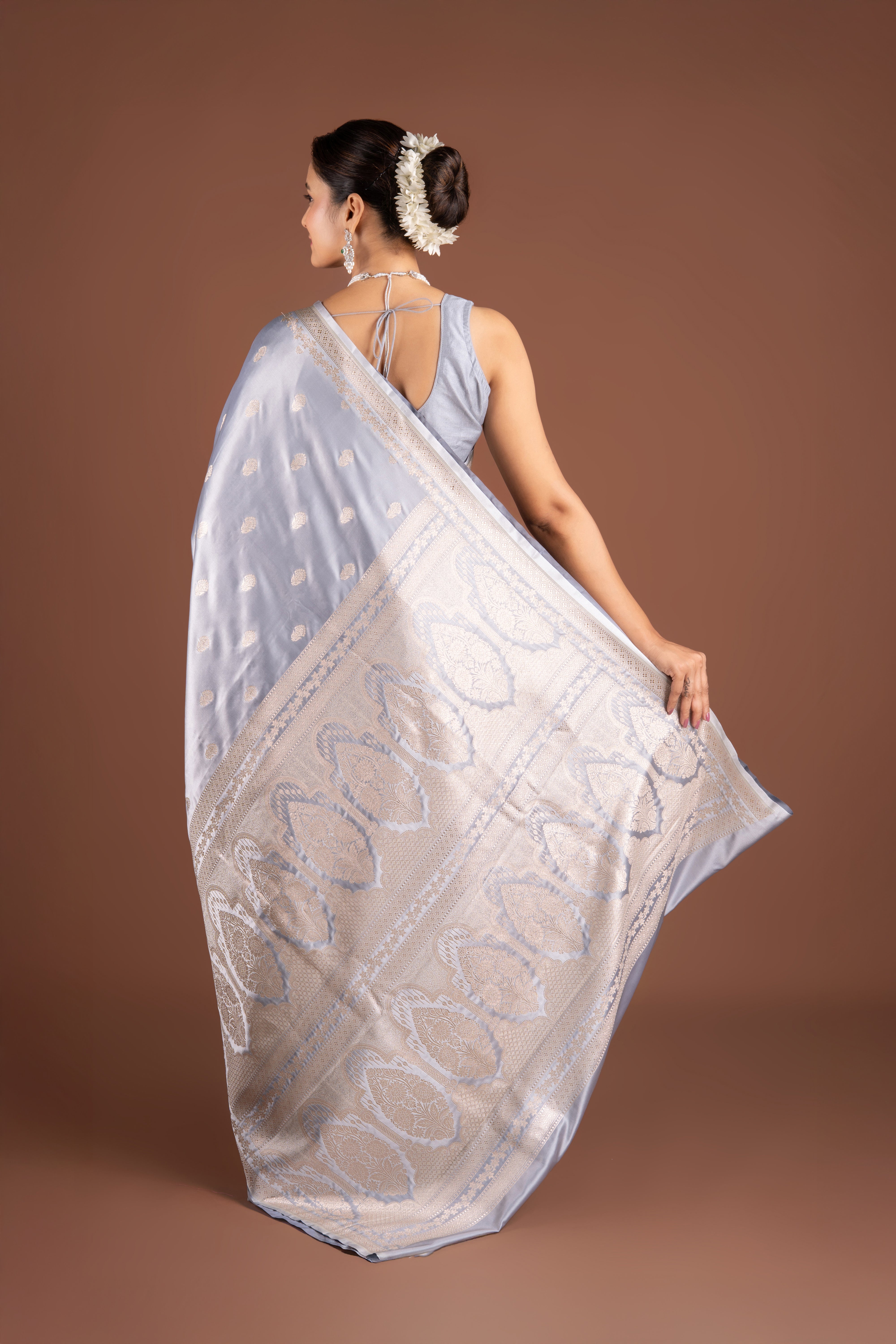 Grey Soft Silk Banarasi Saree