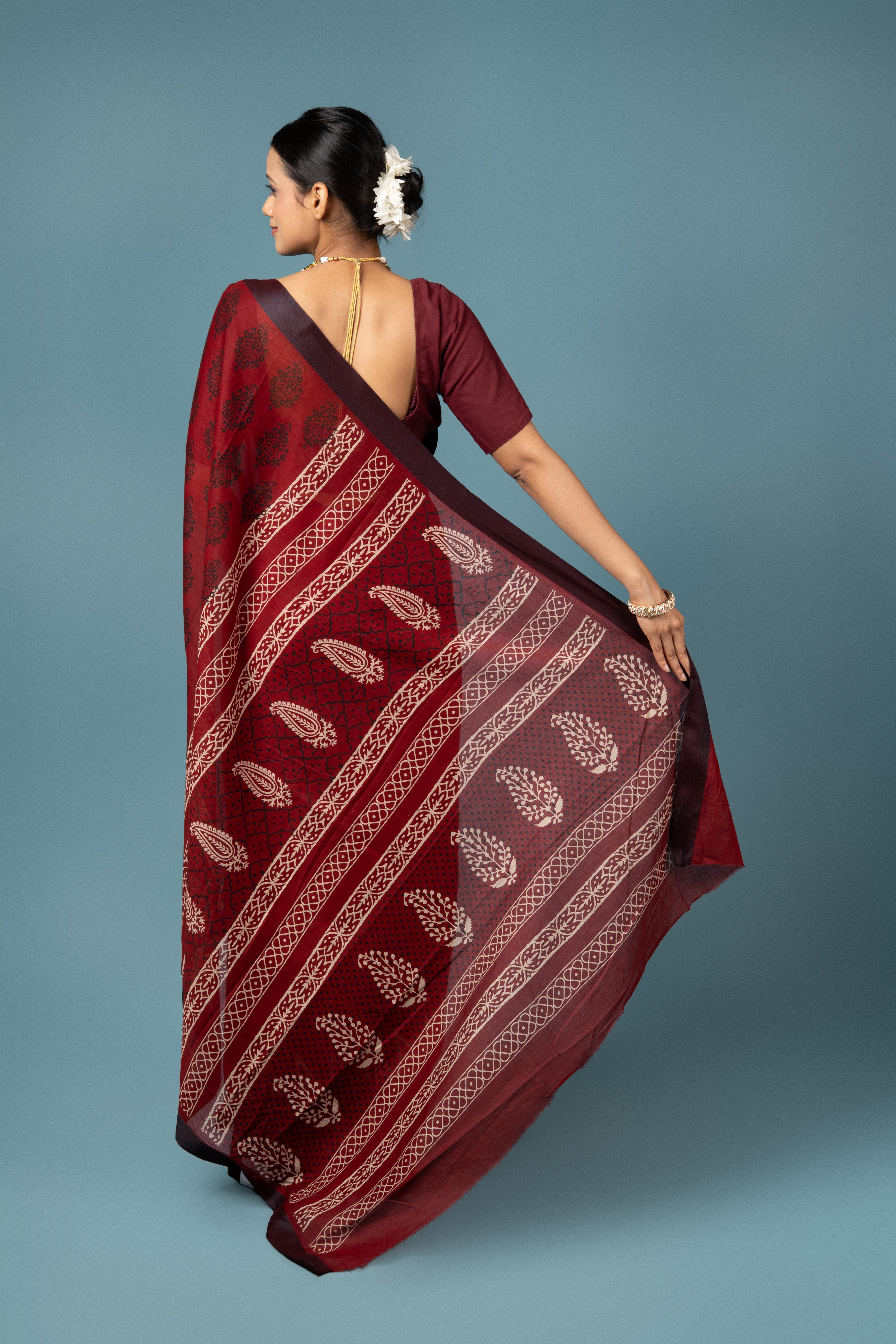 Red Cotton Saree with Batik Print