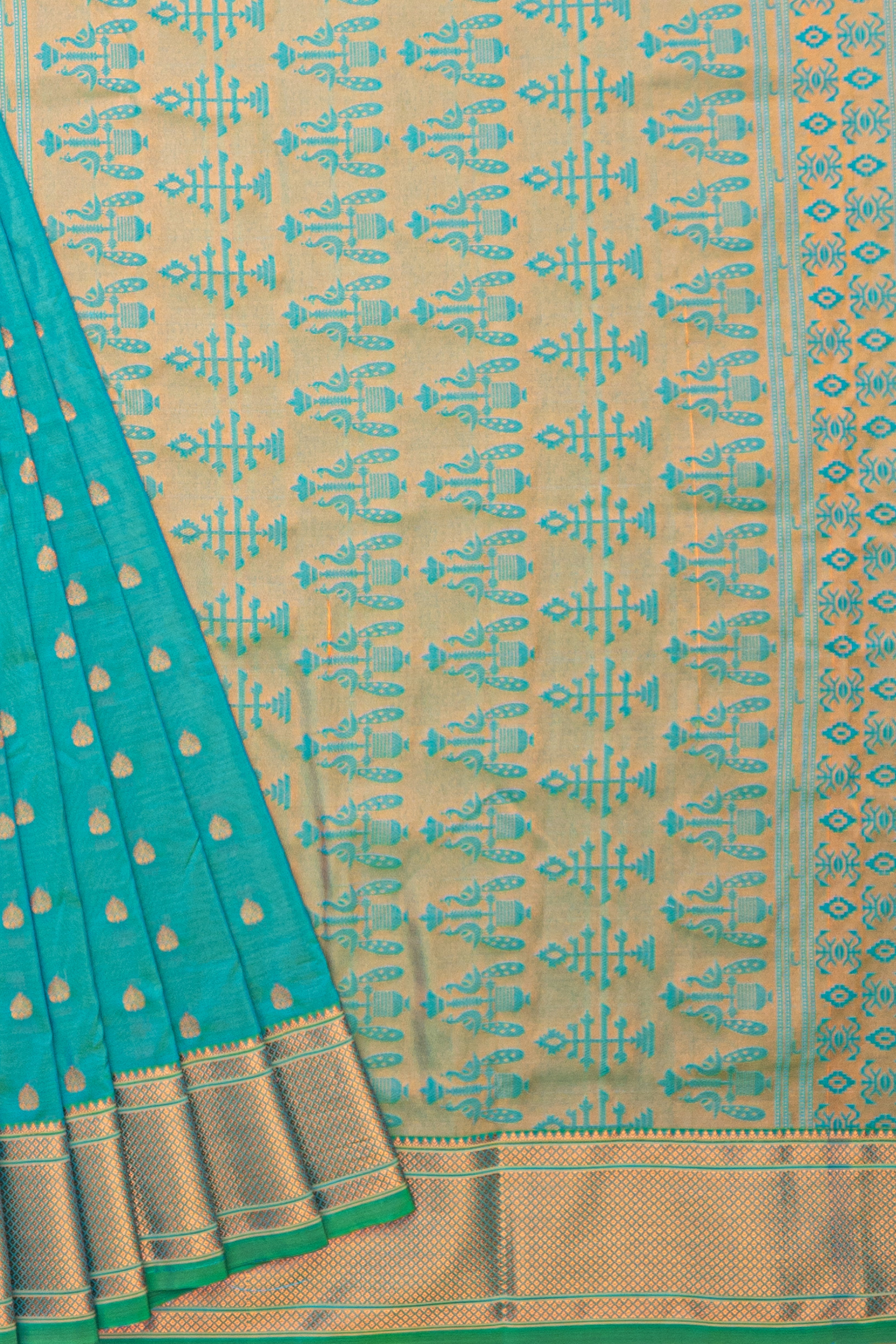 Turquoise Apurva Silk Paithani Saree with Chattai border