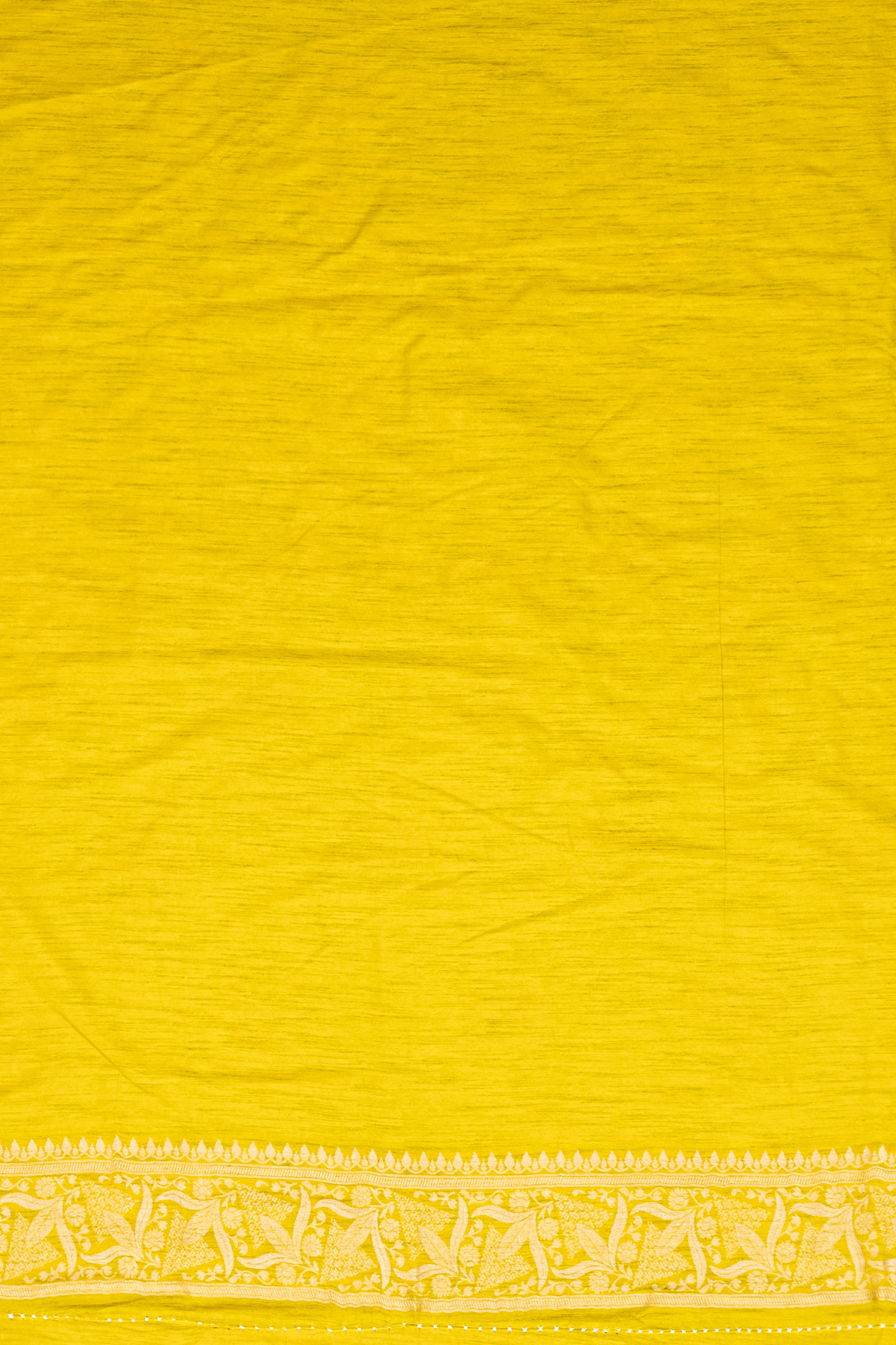Mustard Yellow Jute Silk Saree with Gold and Copper Zariwork