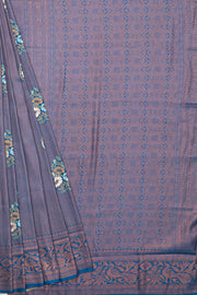 Midnight Blue Soft Silk Saree with Gold and Silver Zari Floral motifs