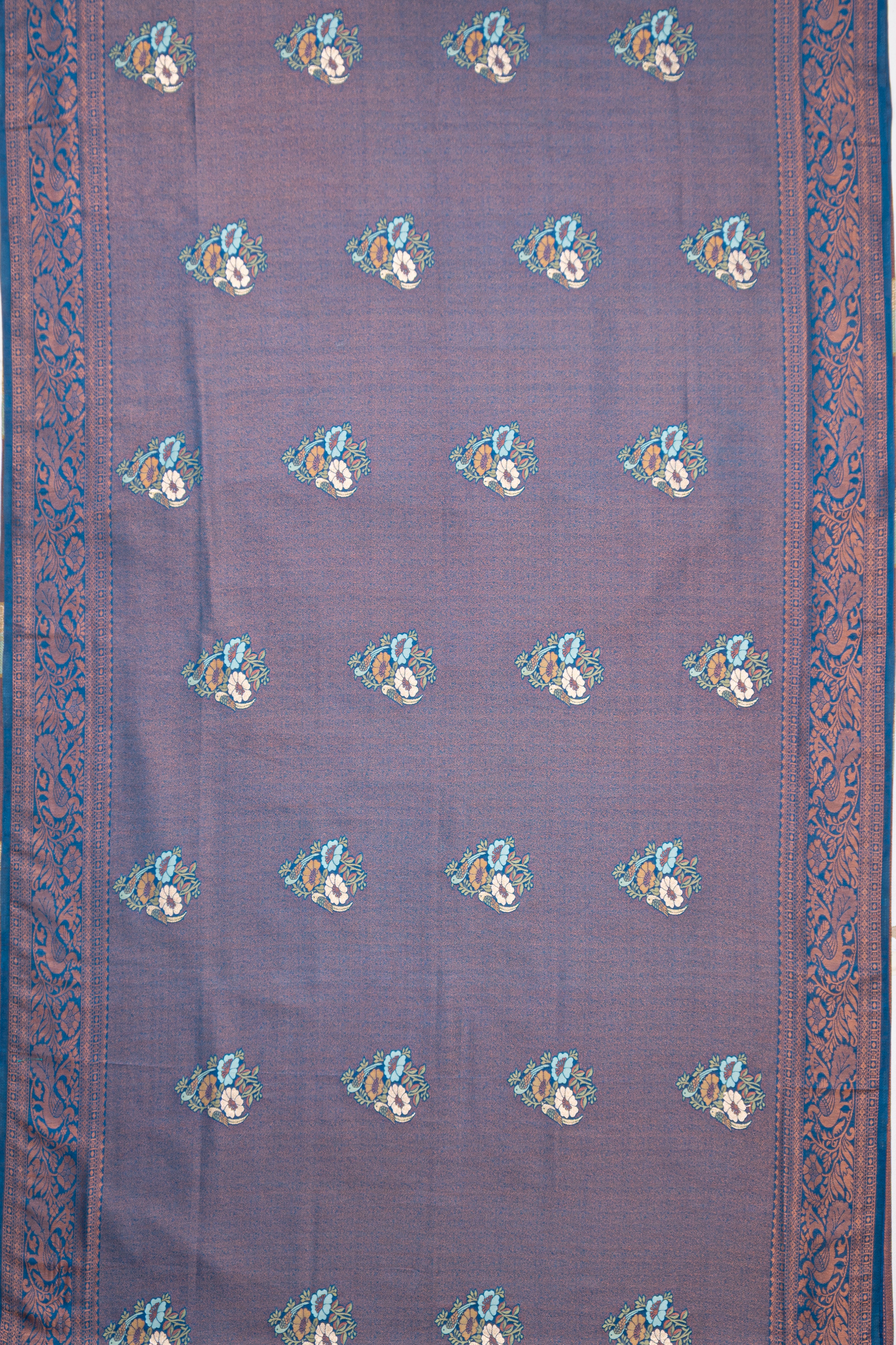 Midnight Blue Soft Silk Saree with Gold and Silver Zari Floral motifs