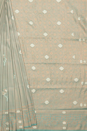Forest Green Soft Silk Saree with Gold and Silver Zari Floral motifs