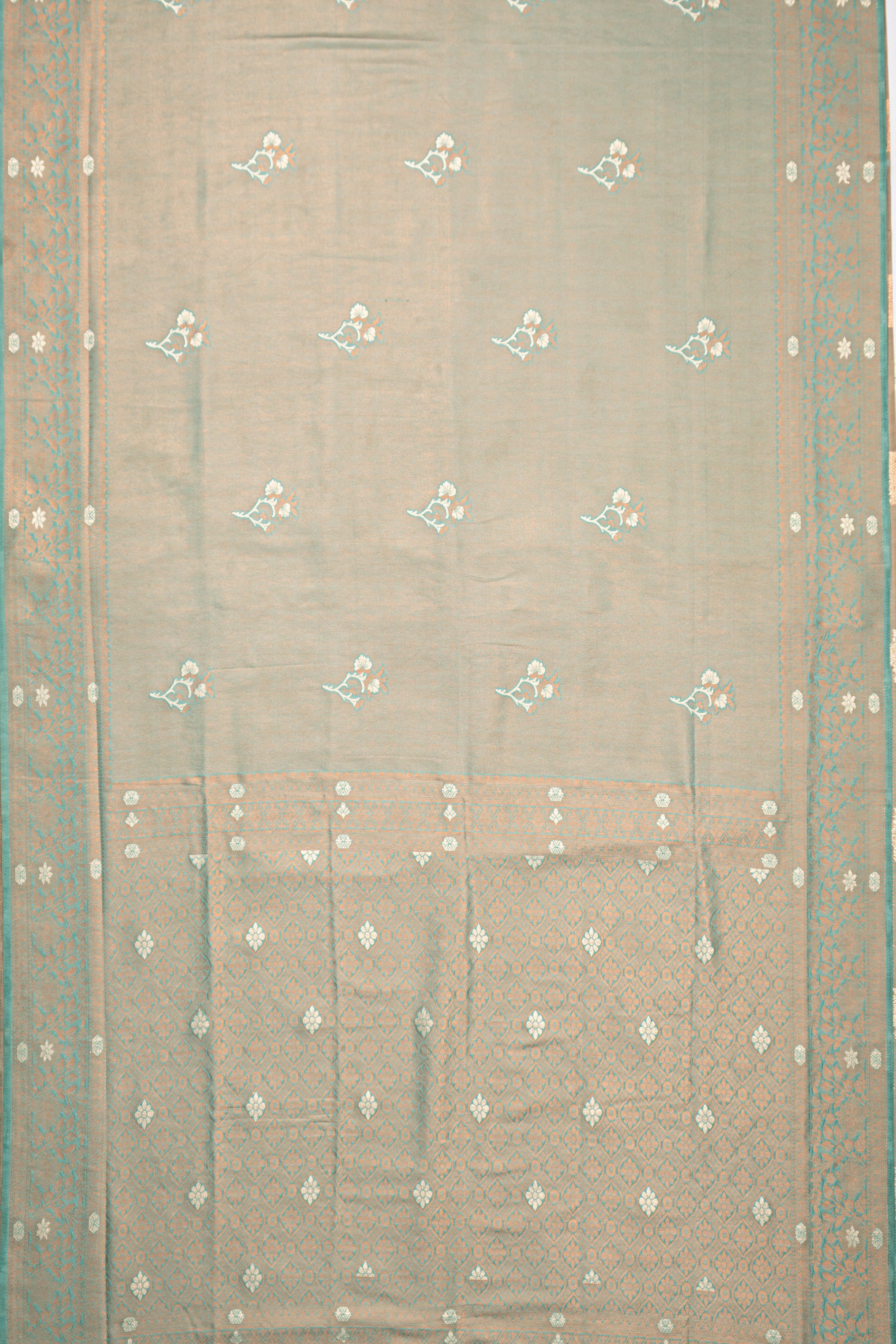 Forest Green Soft Silk Saree with Gold and Silver Zari Floral motifs