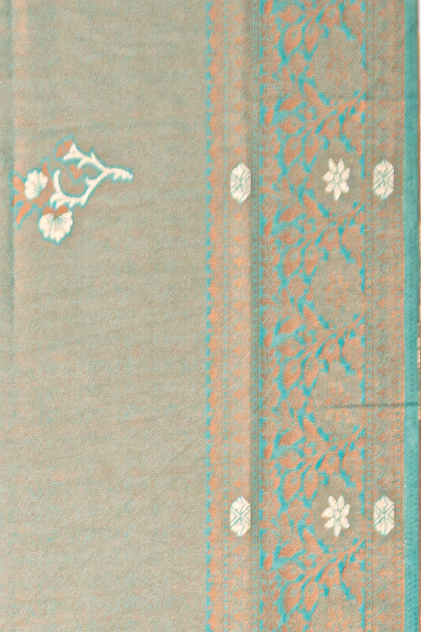 Forest Green Soft Silk Saree with Gold and Silver Zari Floral motifs