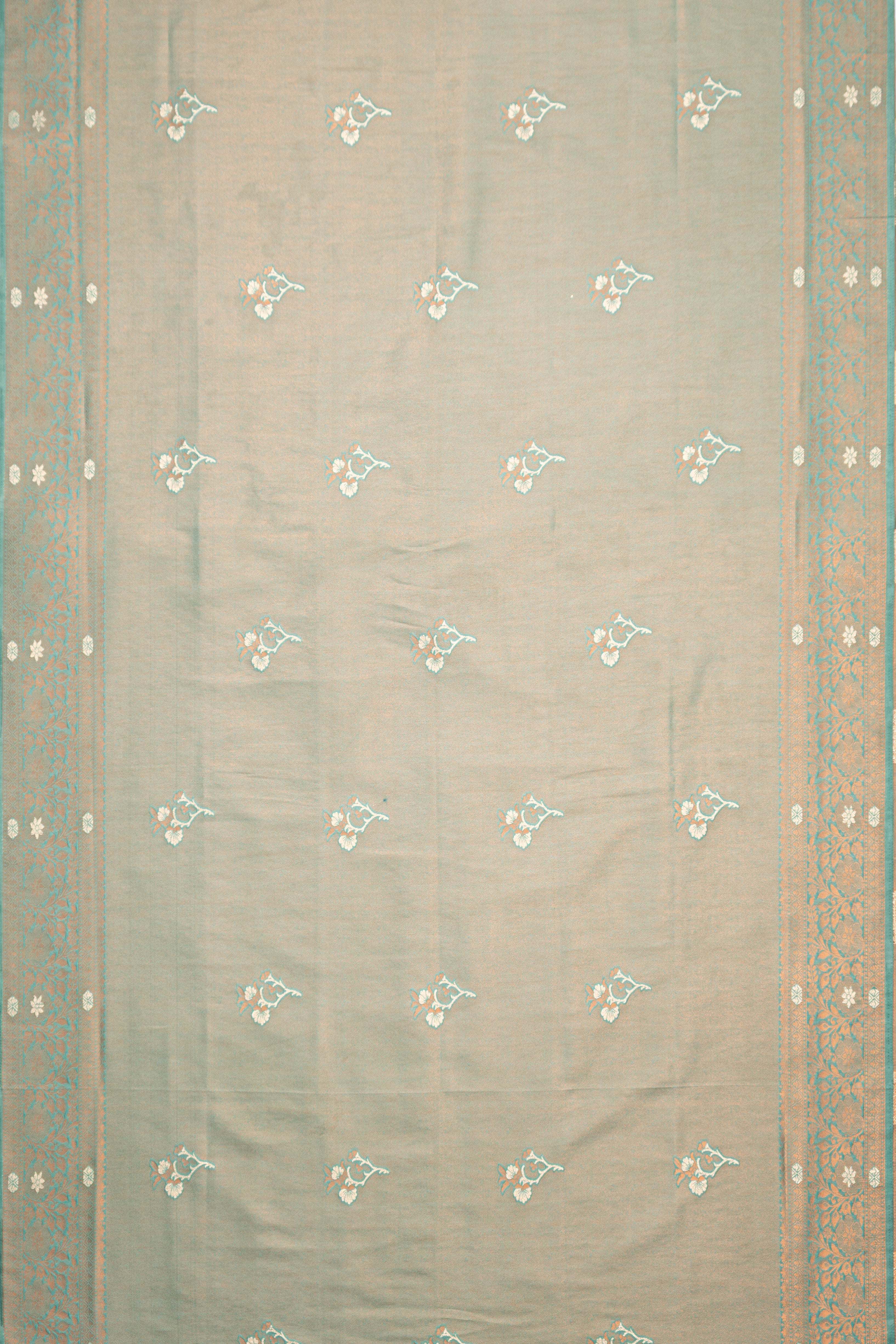 Forest Green Soft Silk Saree with Gold and Silver Zari Floral motifs