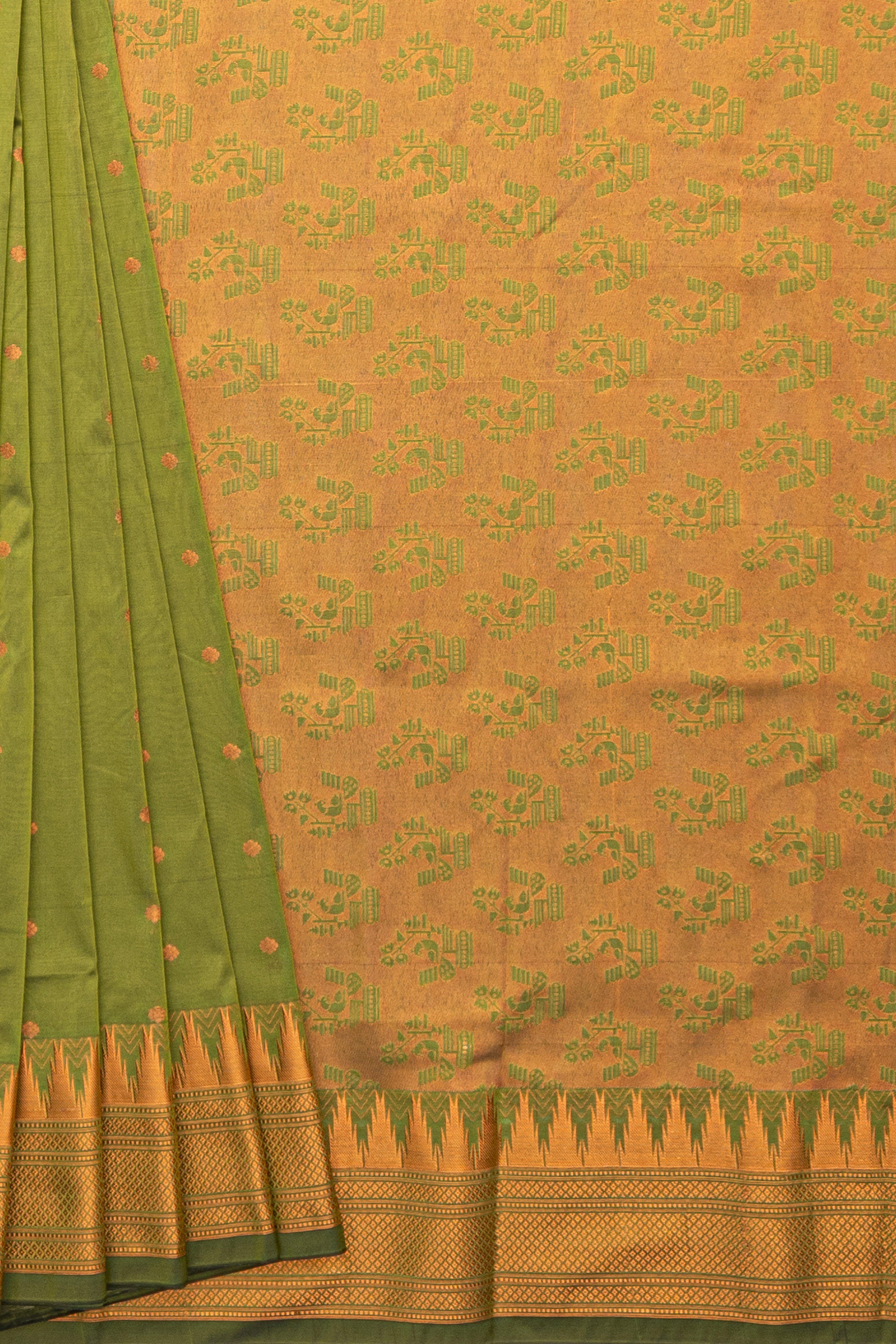 Henna Green Apurva Silk Paithani Saree with Chattai border