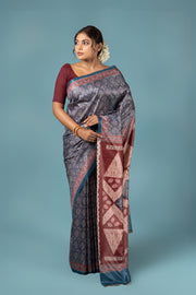 Blue Crepe Saree with Ajrak Print