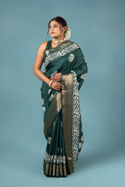 Bottle Green Tussar Silk Saree
