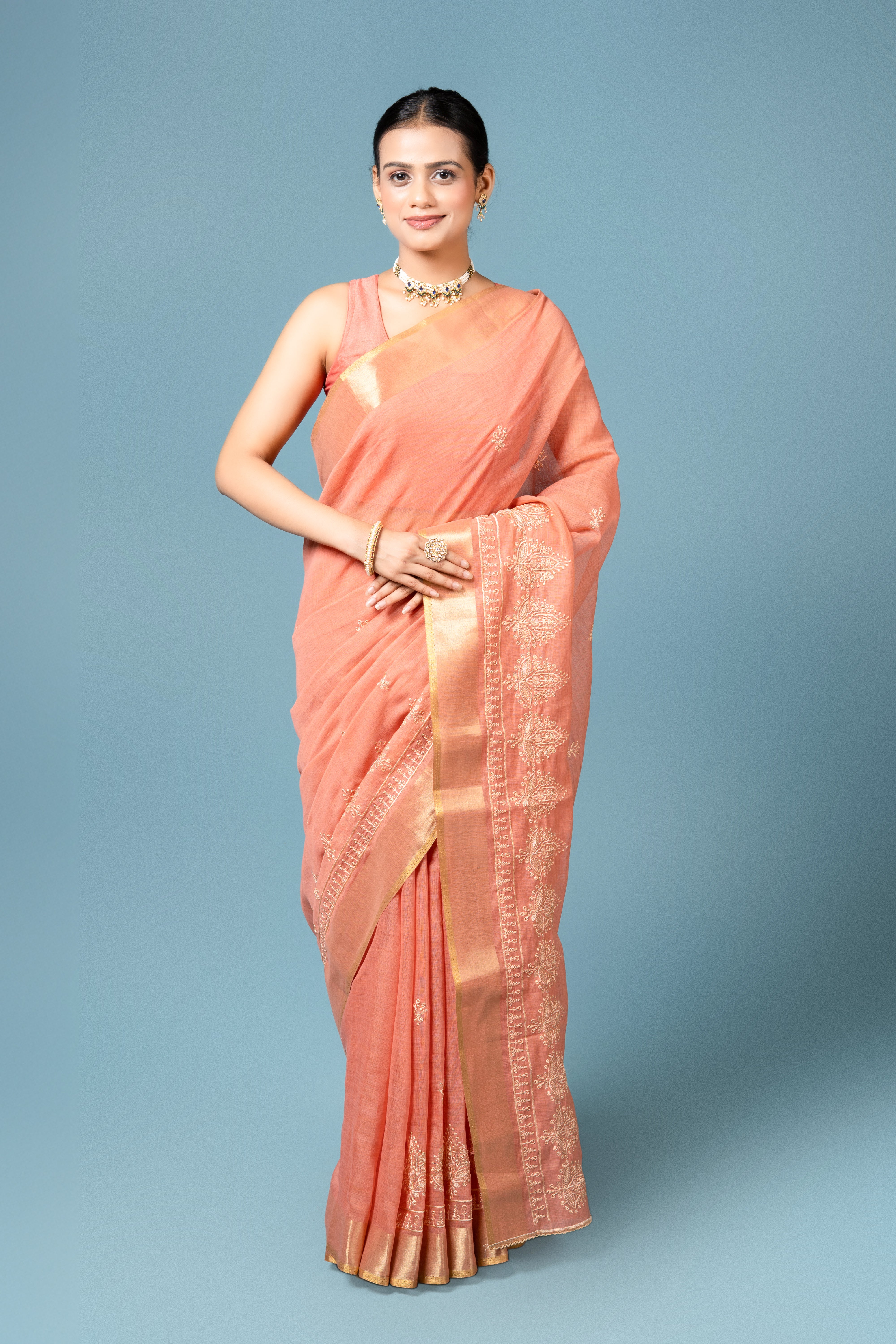 Rust Tussar Silk Saree