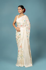 Cream Georgette Saree with Gold Foil Print