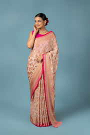 Cream Georgette Saree With Embossed Work