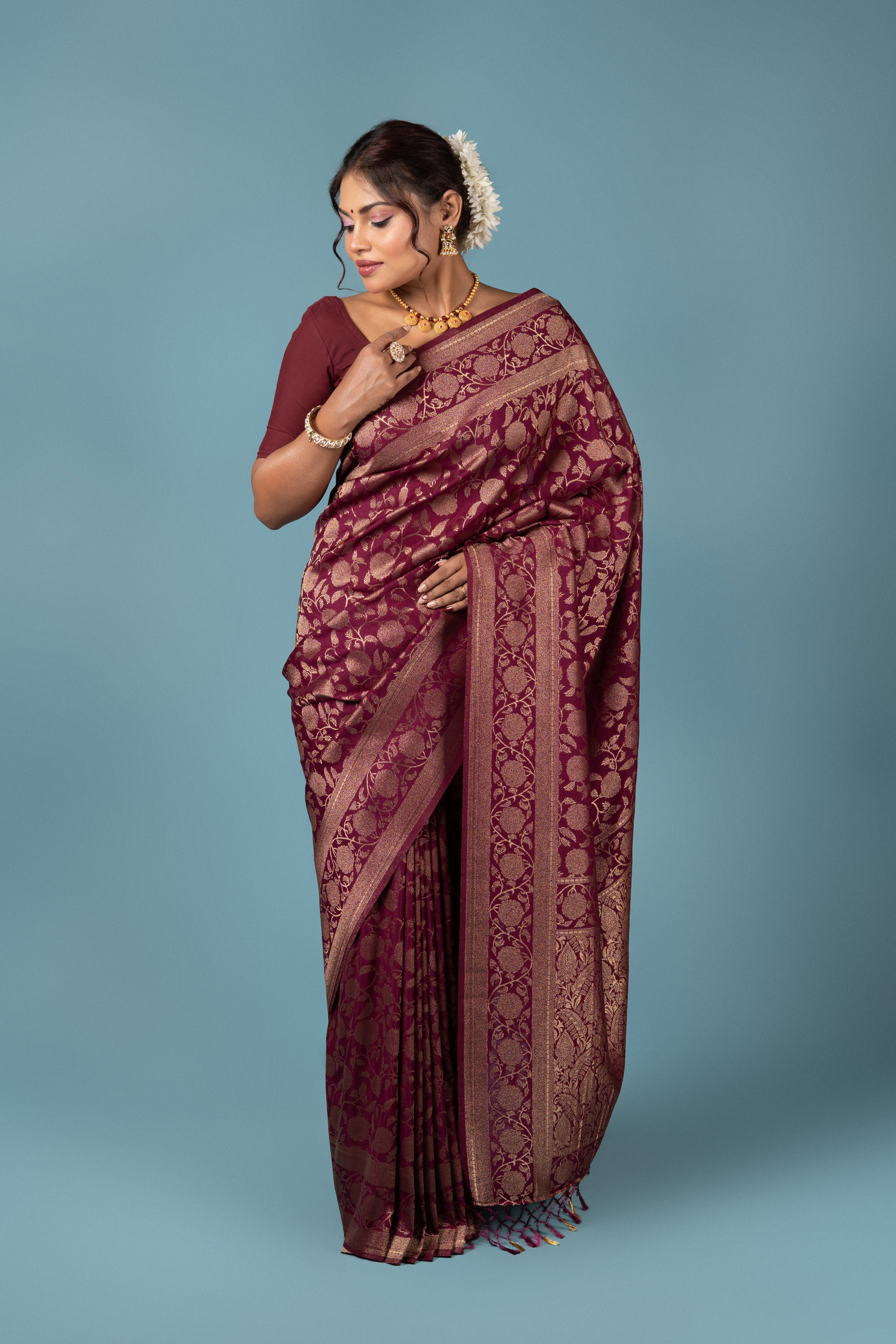 Maroon Georgette Saree