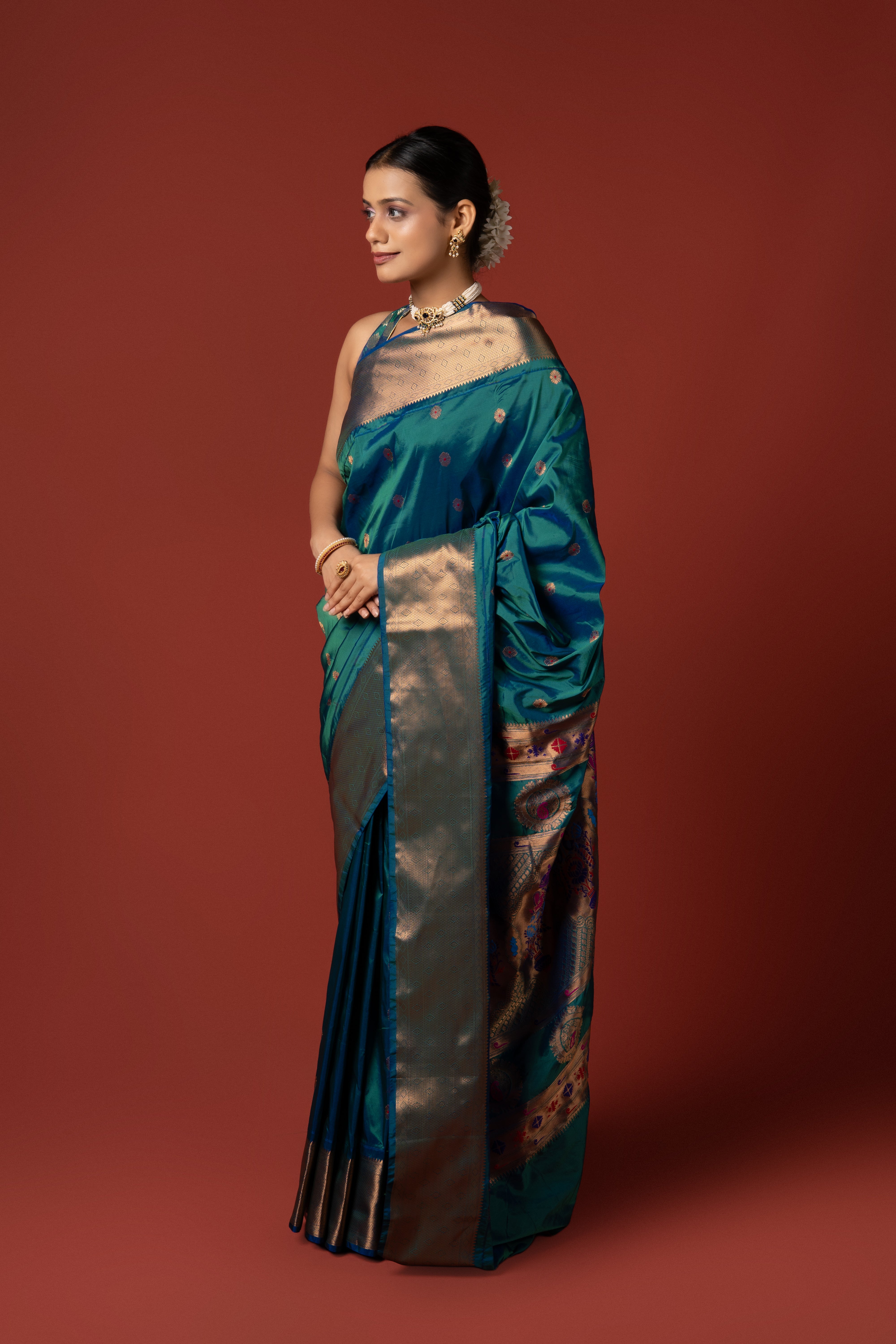 Peacock Blue Apurva Silk Paithani Saree