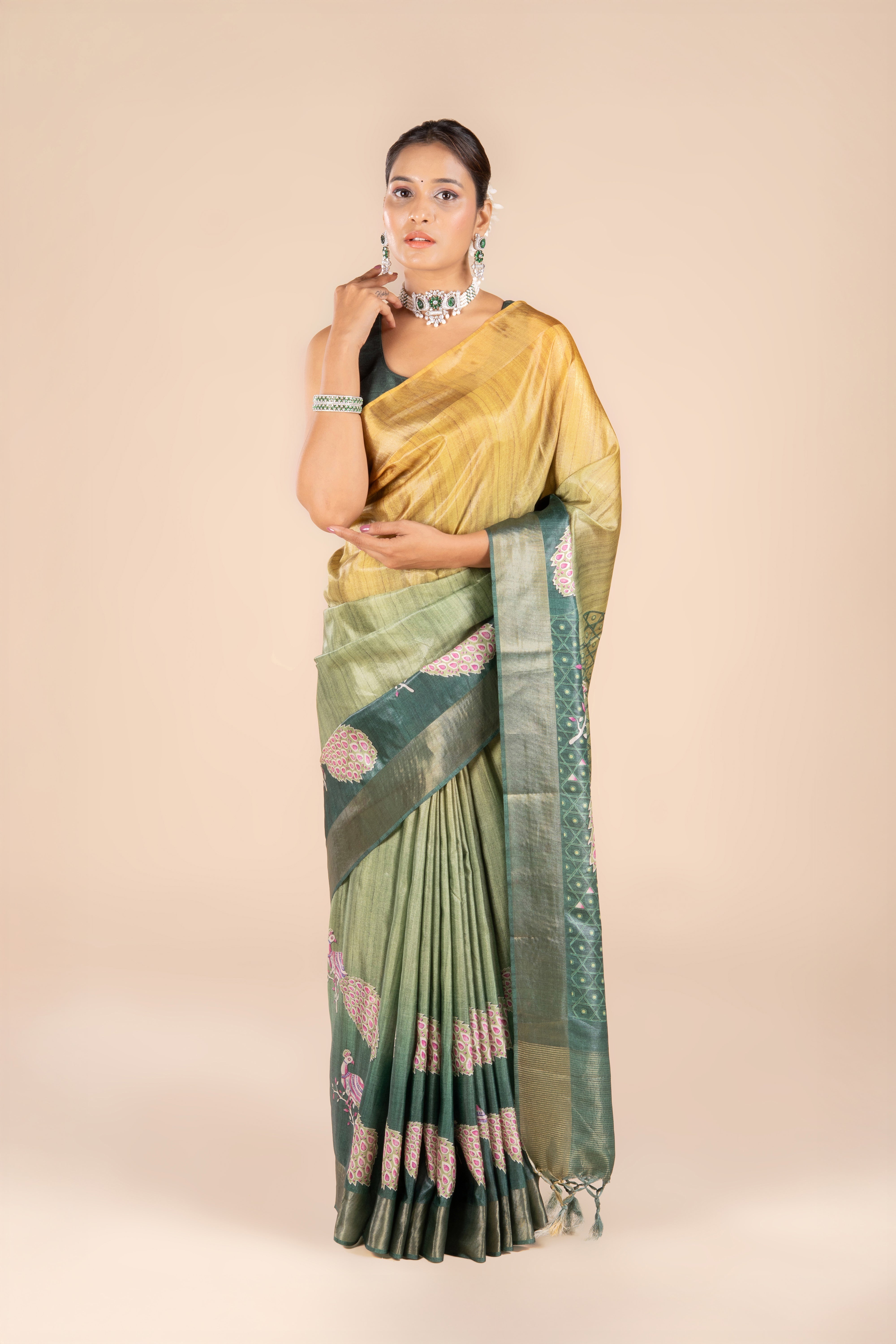 Green Dupion Silk Saree