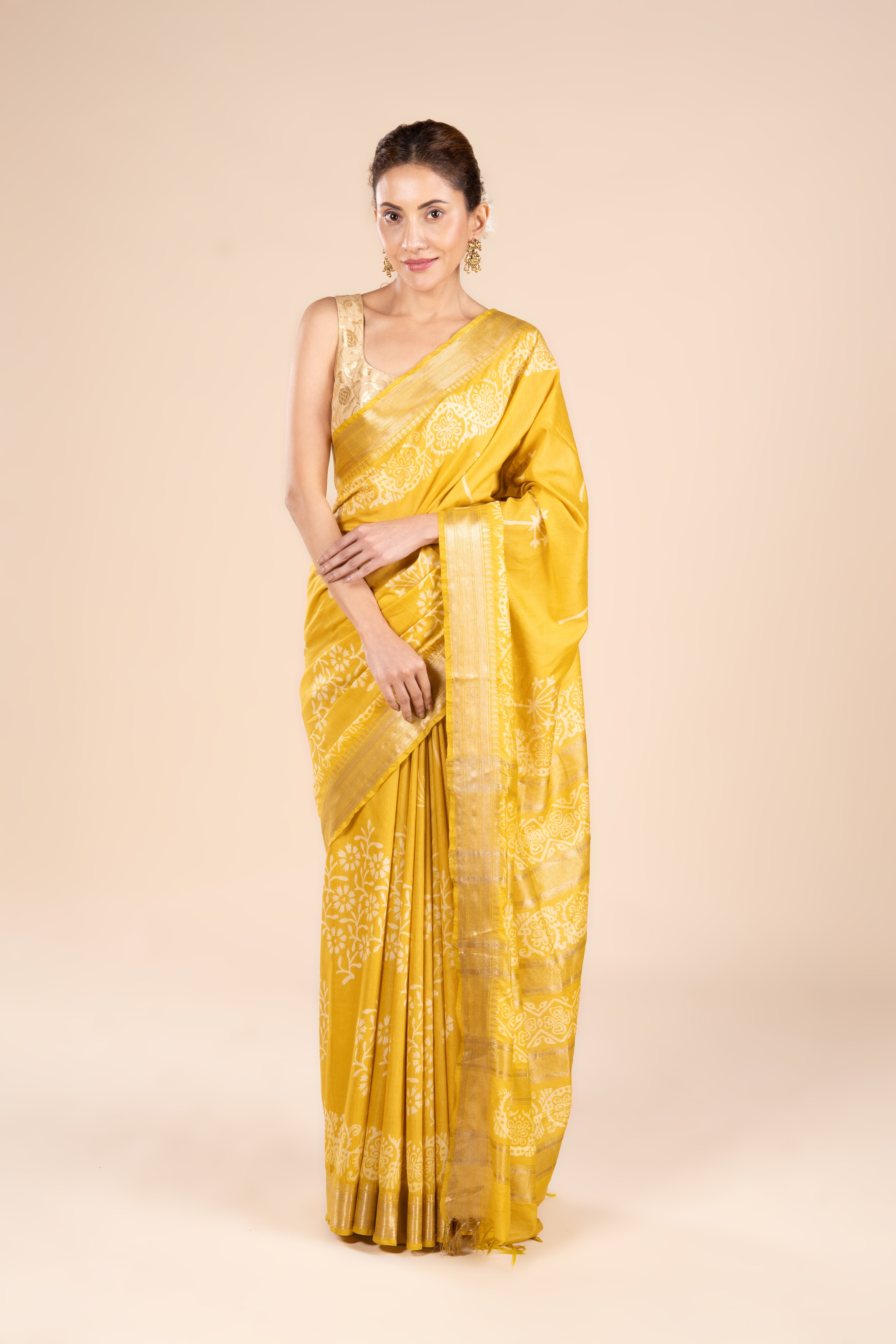 Yellow Tussar Silk Saree