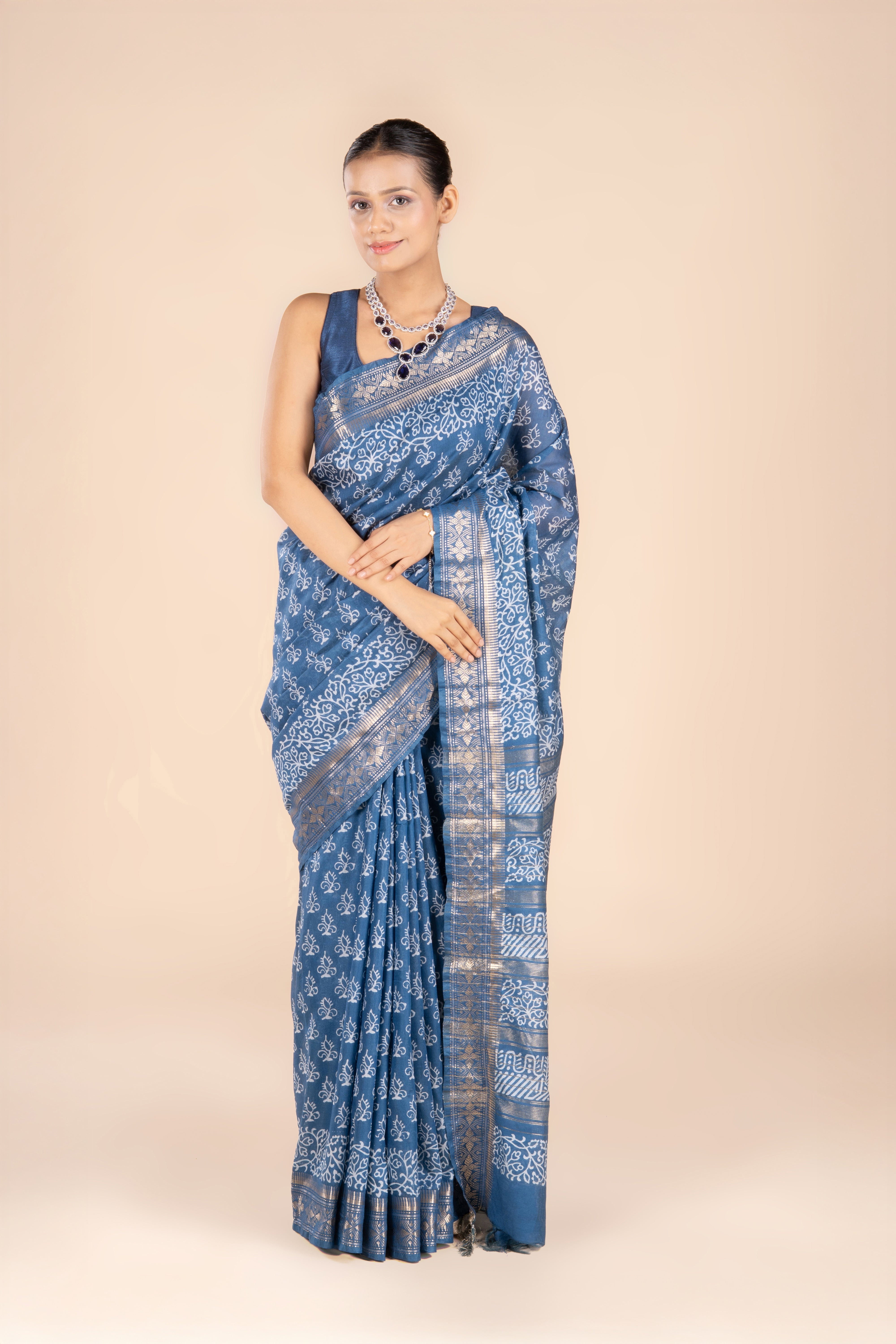 Blue Tussar Silk Saree